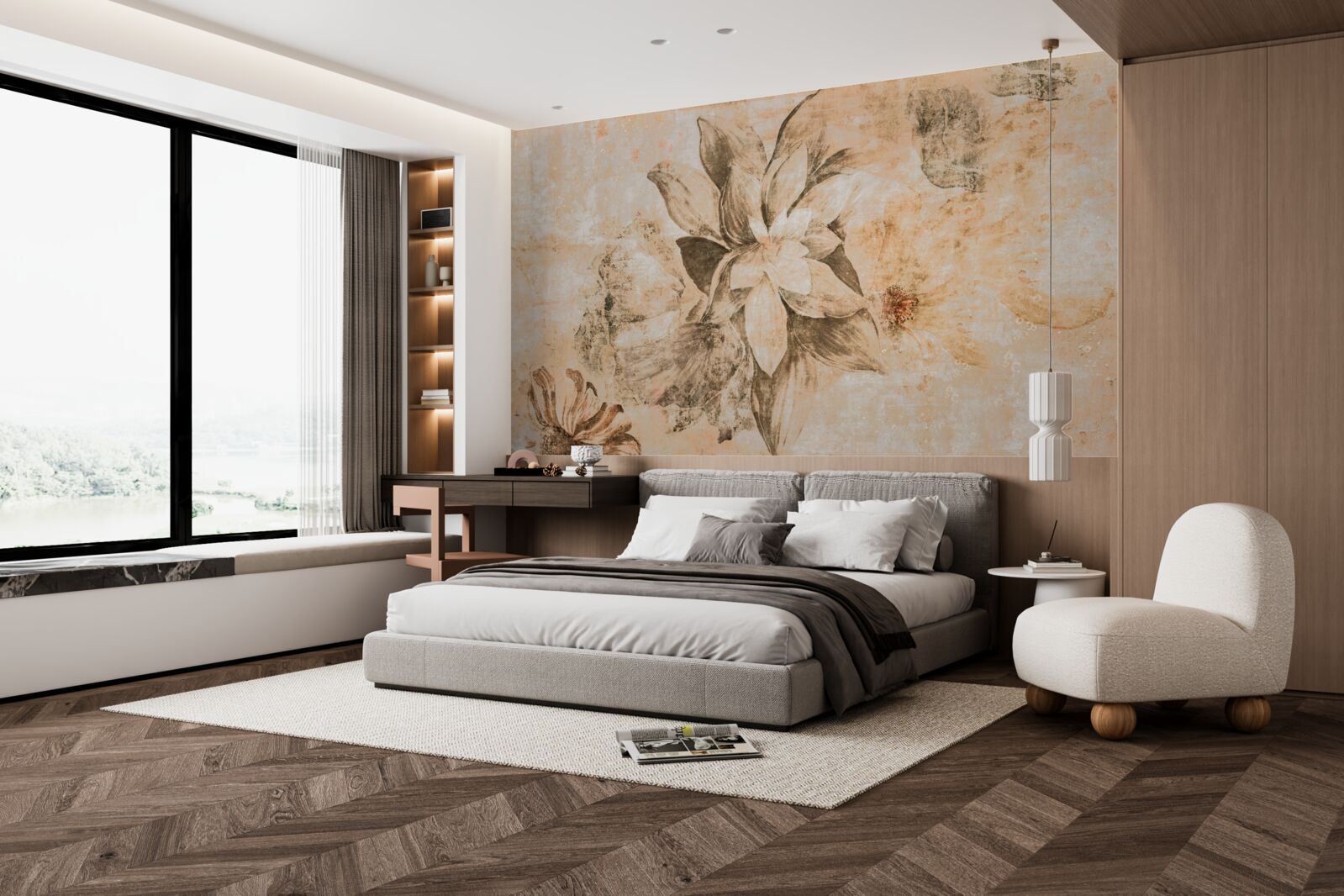 Fotobehang donutopening op een bruine basis