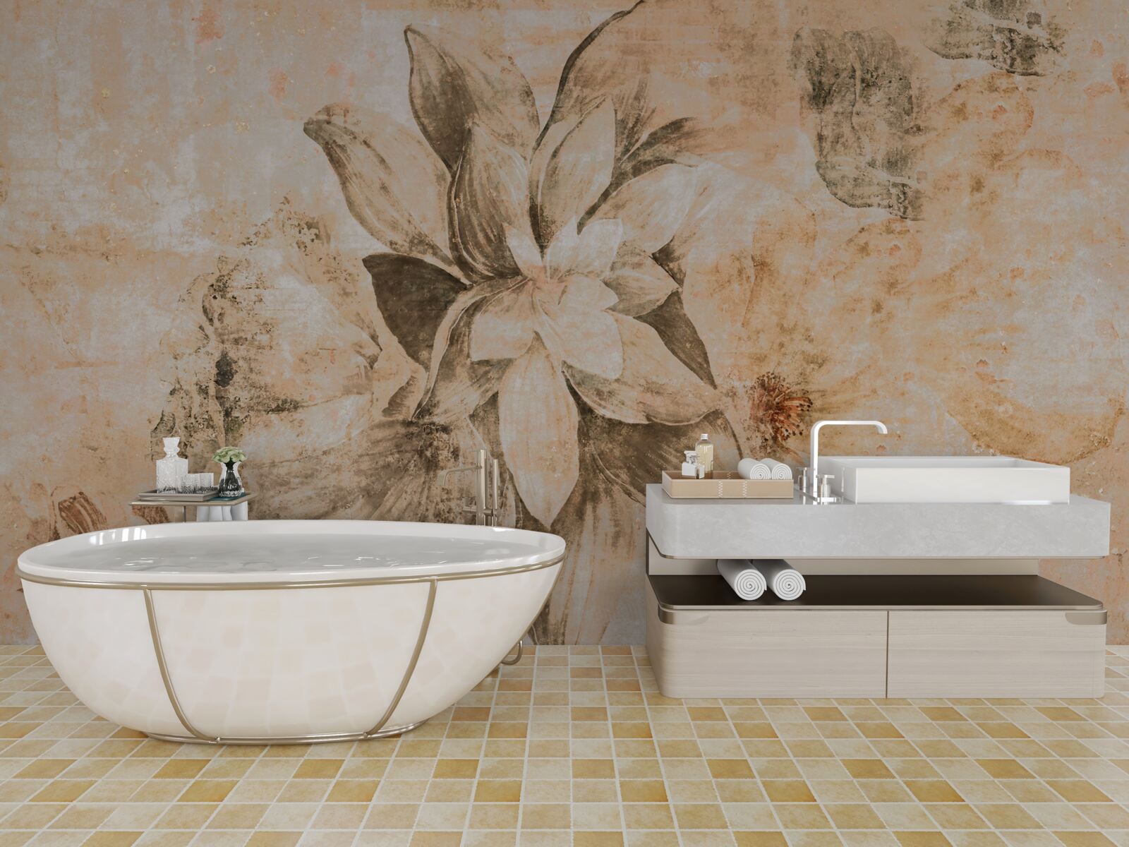 Fotobehang donutopening op een bruine basis