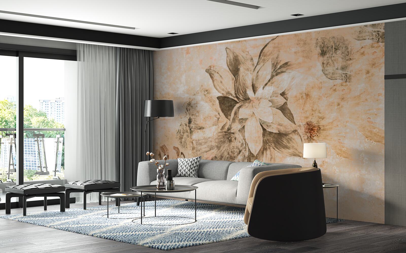 Fotobehang donutopening op een bruine basis