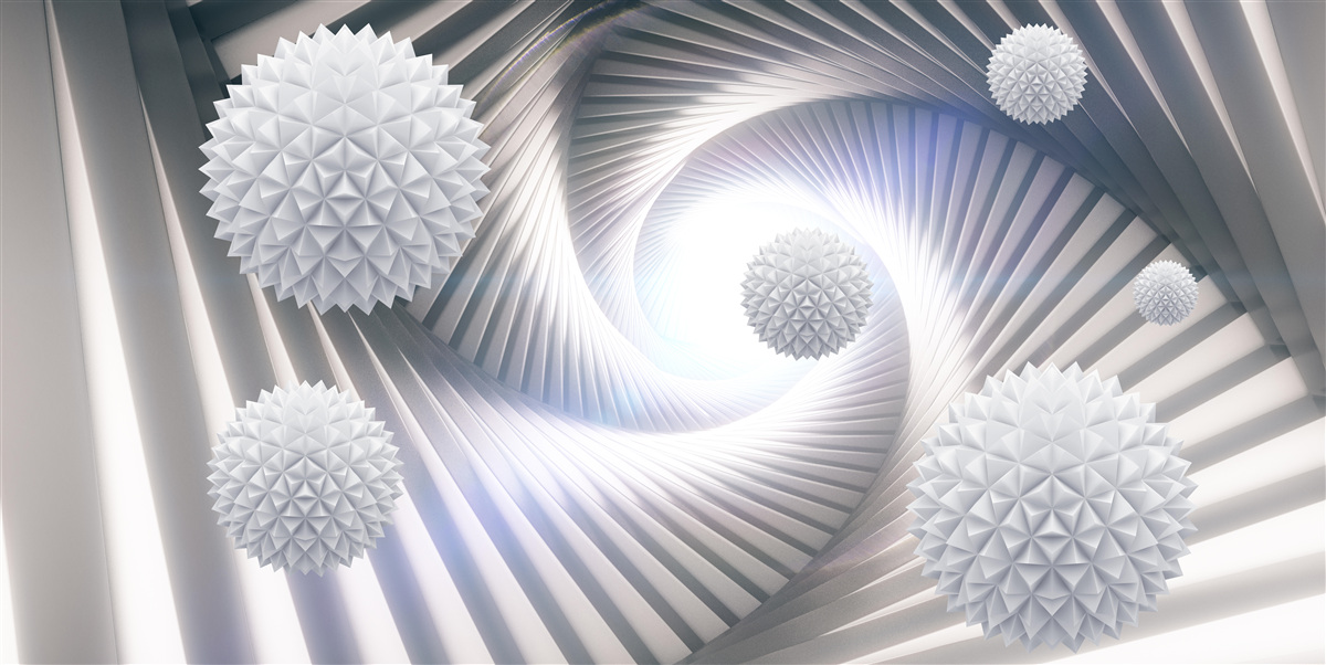 Fotobehang kanten werveling van getrapte witte ballen