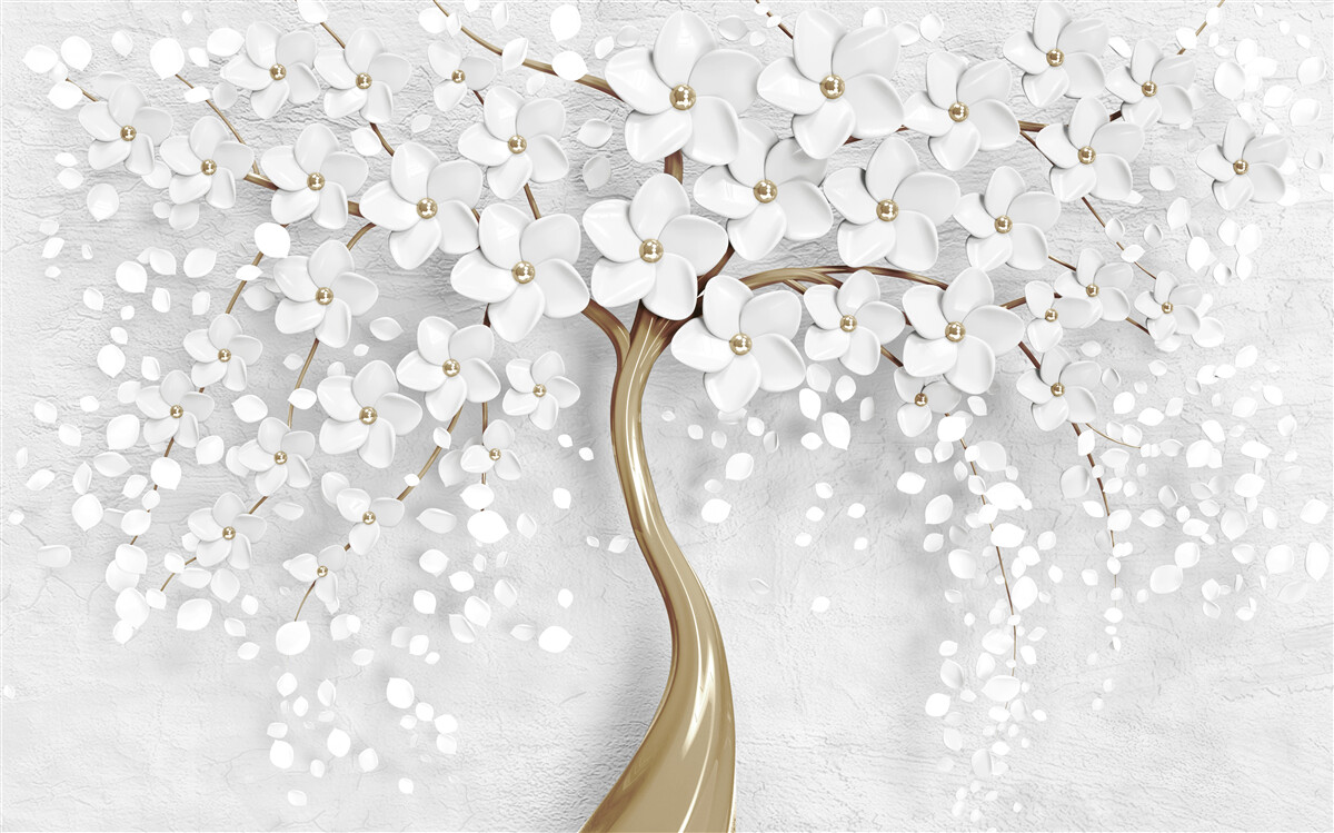 Fotobehang witte en lila bloemen op een volwassen boom