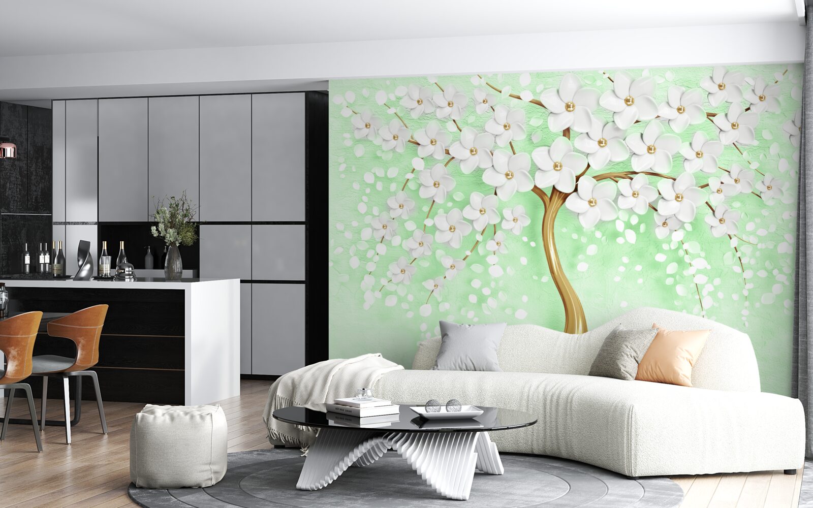 Fotobehang Sneeuwwitte kers in de zomertuin