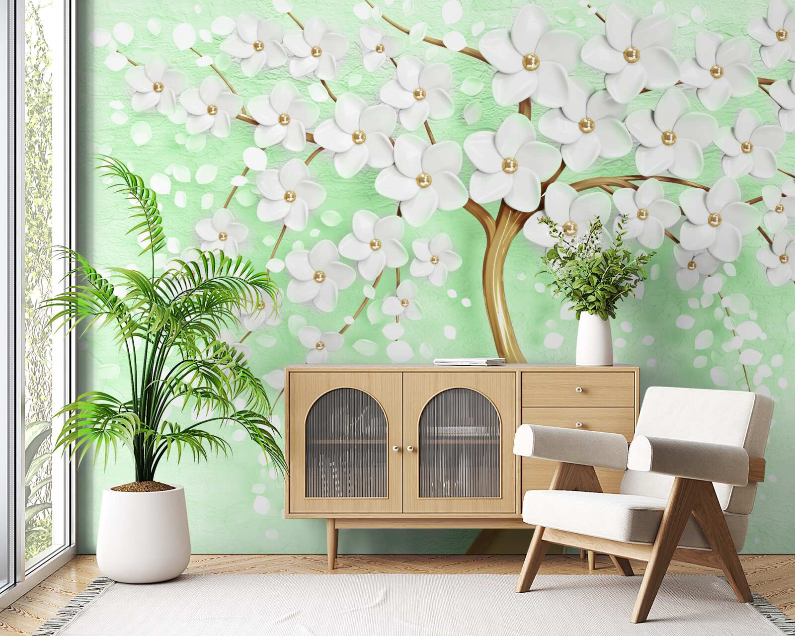 Fotobehang Sneeuwwitte kers in de zomertuin