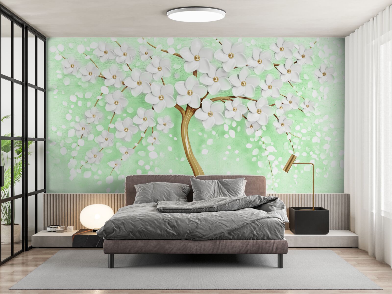 Fotobehang Sneeuwwitte kers in de zomertuin