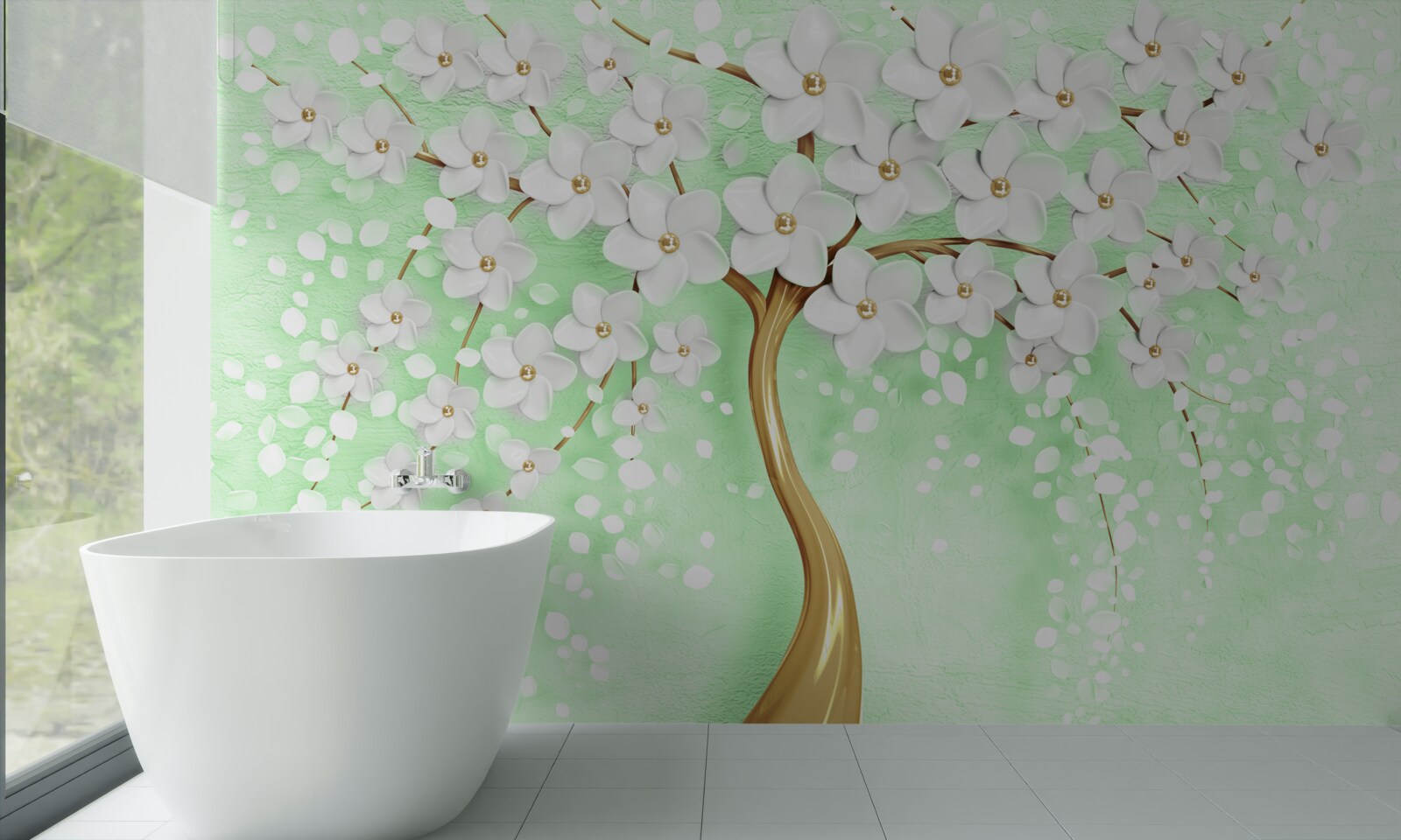 Fotobehang Sneeuwwitte kers in de zomertuin