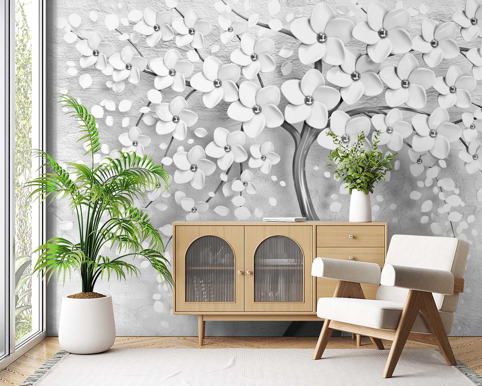 Fotobehang een ranke boom die tot bloei is gekomen