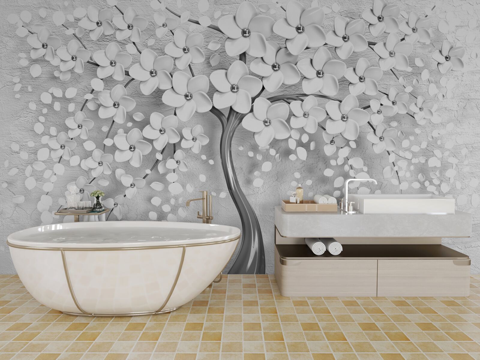 Fotobehang een ranke boom die tot bloei is gekomen