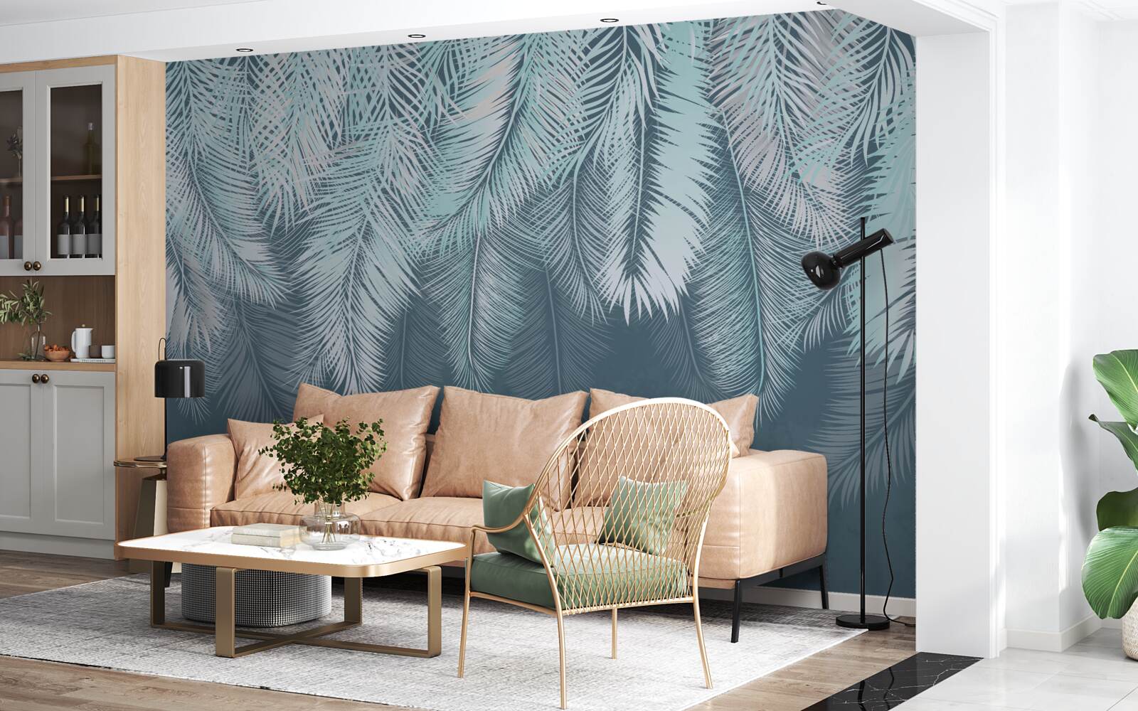 Fotobehang de bladeren zijn lichtgroen en de punten wijzen naar beneden