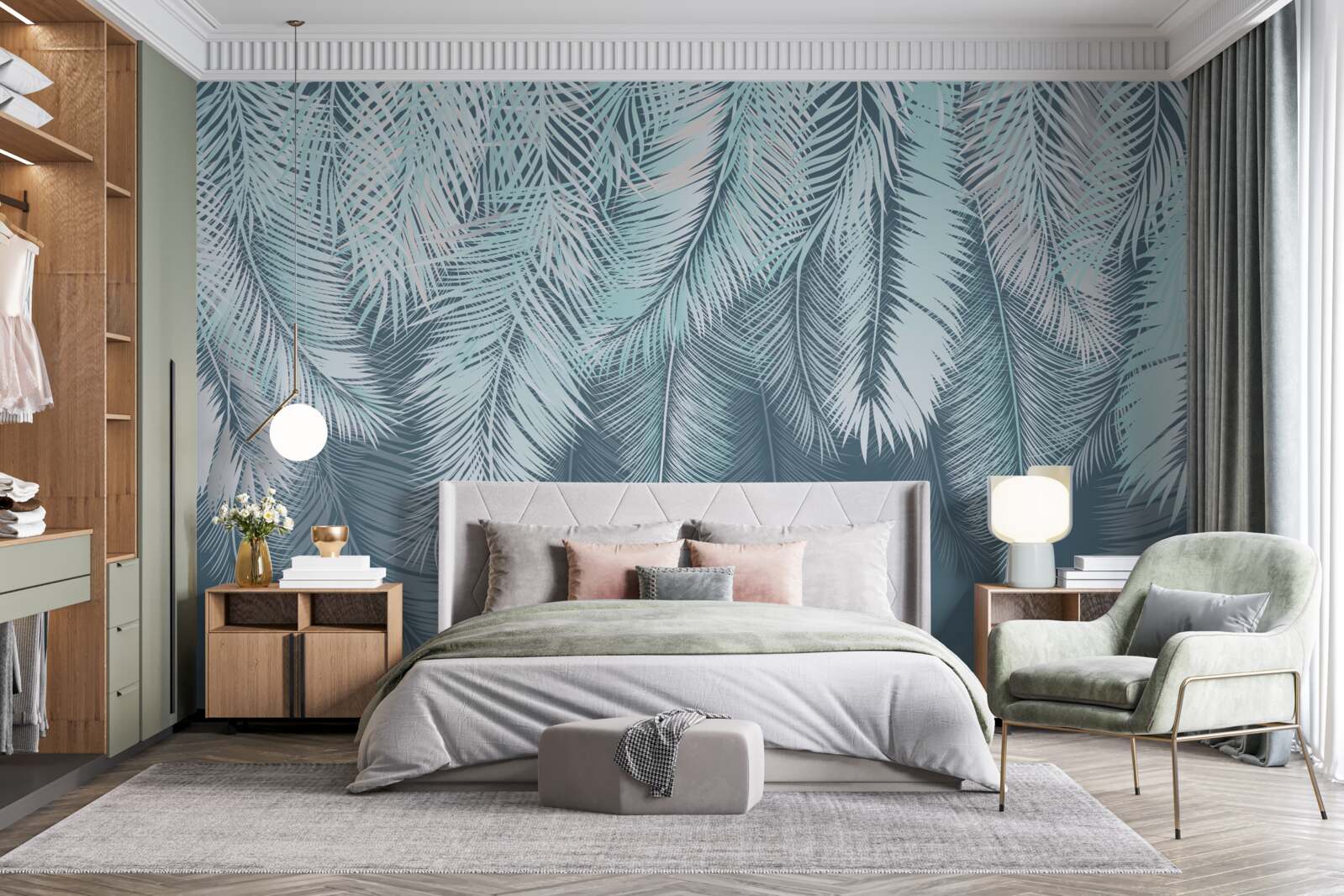 Fotobehang de bladeren zijn lichtgroen en de punten wijzen naar beneden