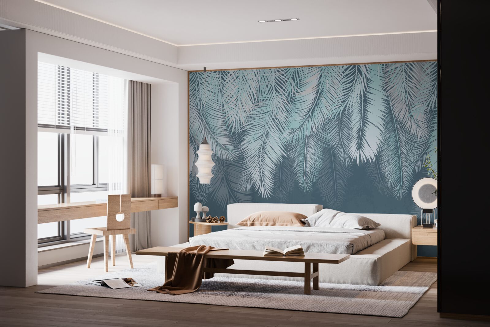 Fotobehang de bladeren zijn lichtgroen en de punten wijzen naar beneden