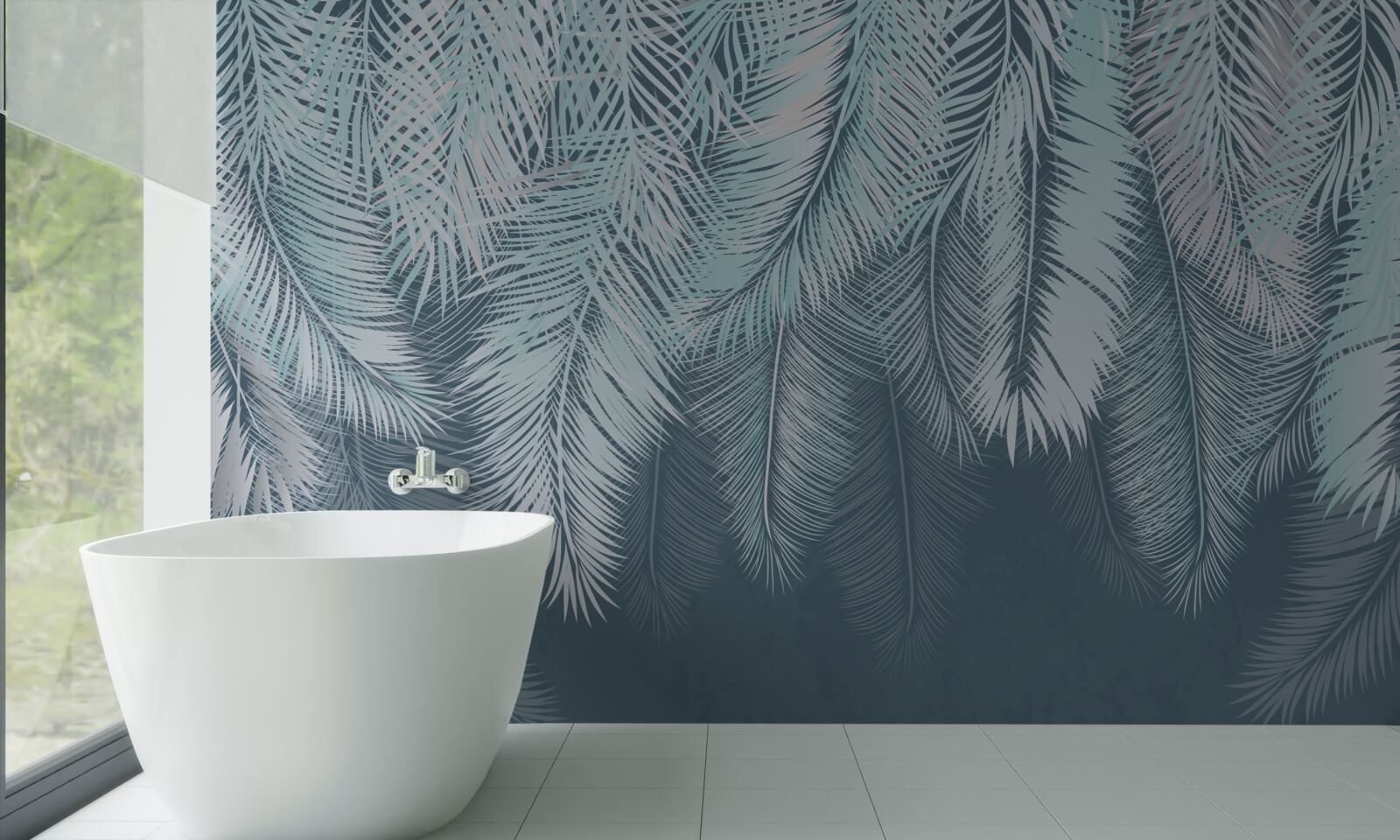 Fotobehang de bladeren zijn lichtgroen en de punten wijzen naar beneden