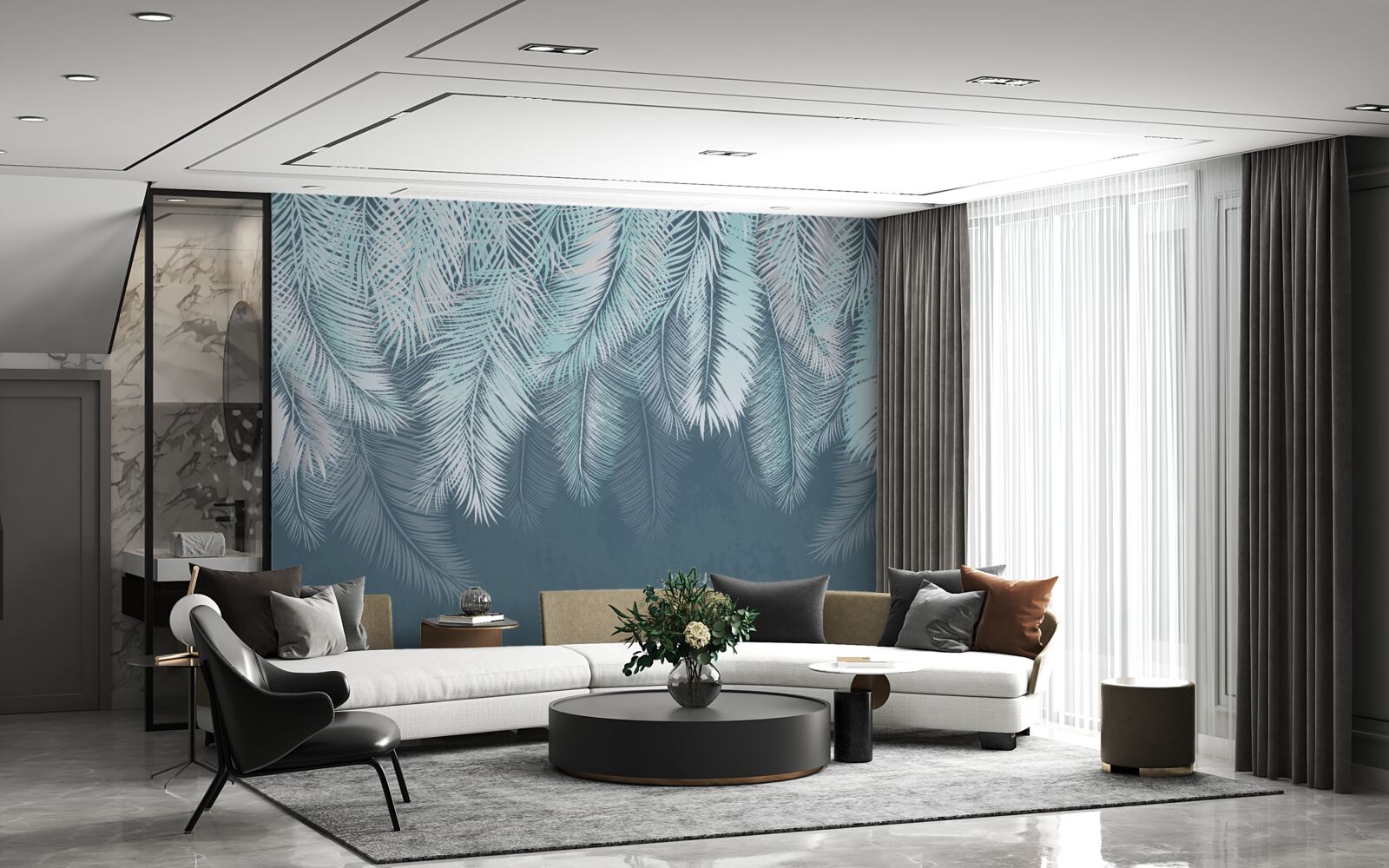 Fotobehang de bladeren zijn lichtgroen en de punten wijzen naar beneden