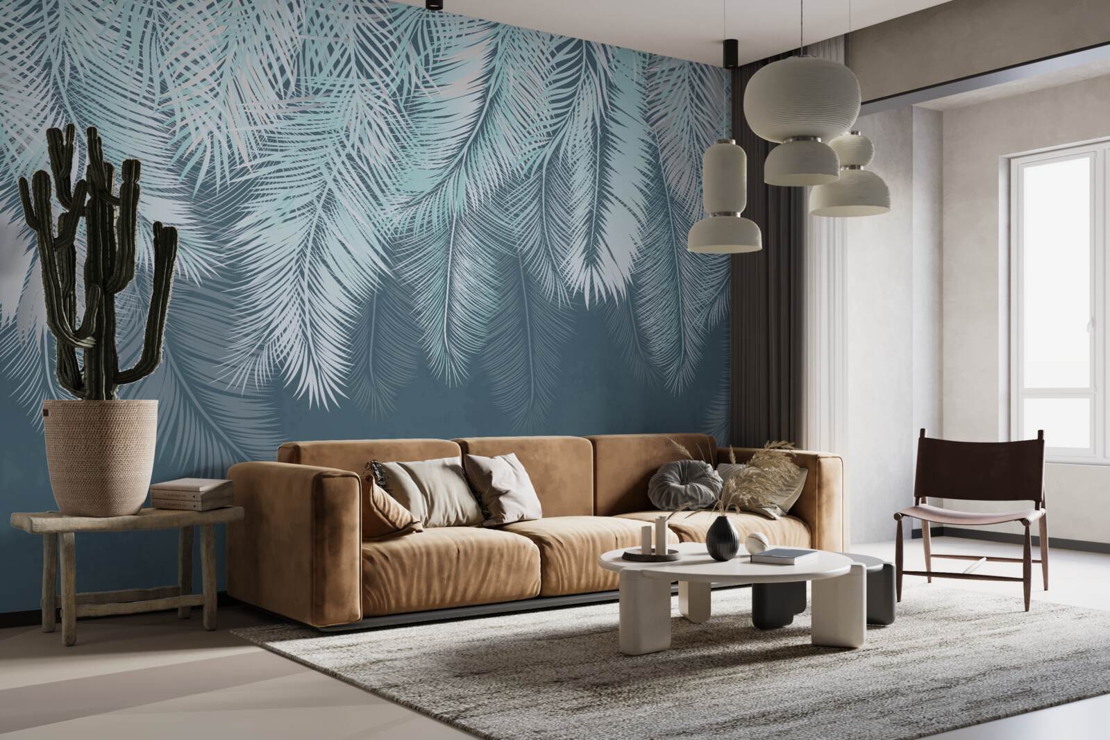 Fotobehang de bladeren zijn lichtgroen en de punten wijzen naar beneden