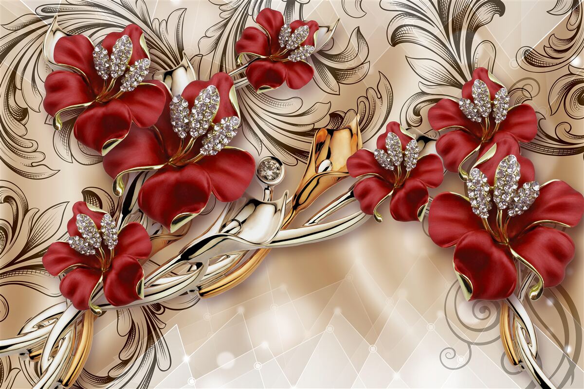 Fotobehang gouden juwelen met rode knoppen