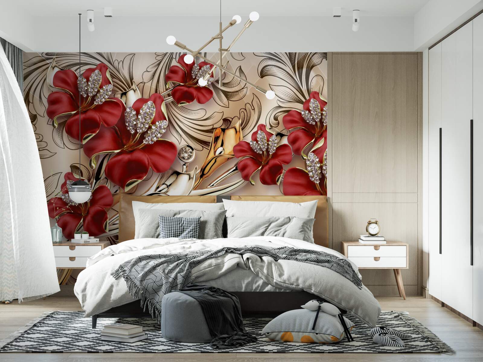 Fotobehang gouden juwelen met rode knoppen