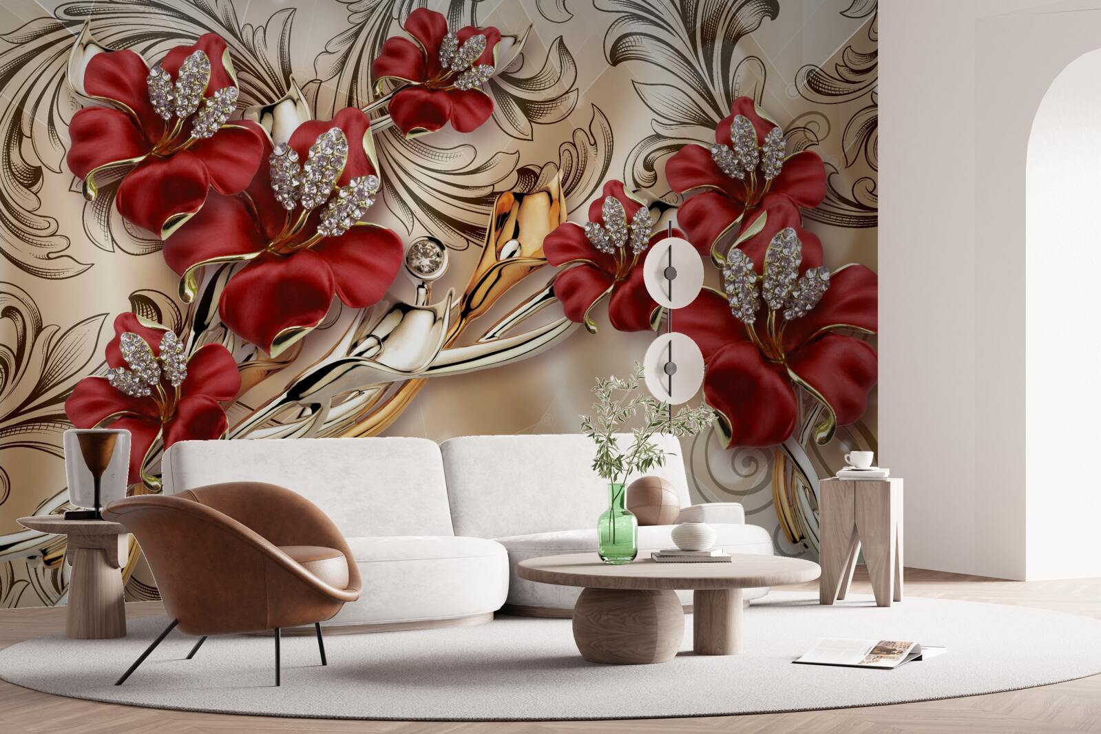 Fotobehang gouden juwelen met rode knoppen