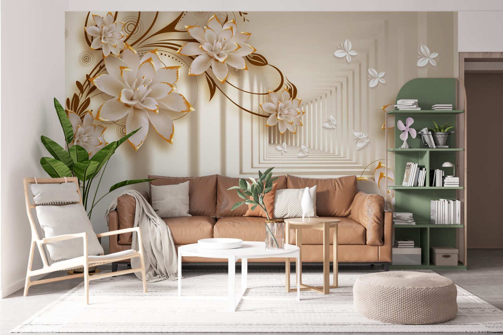 Fotobehang Zuilen en bloemen creëren een onwerkelijke tunnel