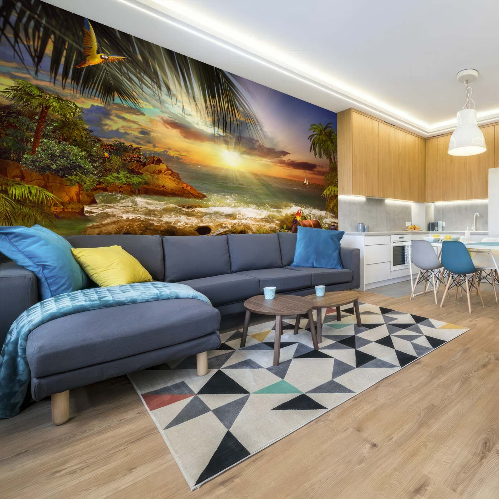 Fotobehang zonsondergang, die kan worden waargenomen vanaf de kust van een onbewoond eiland