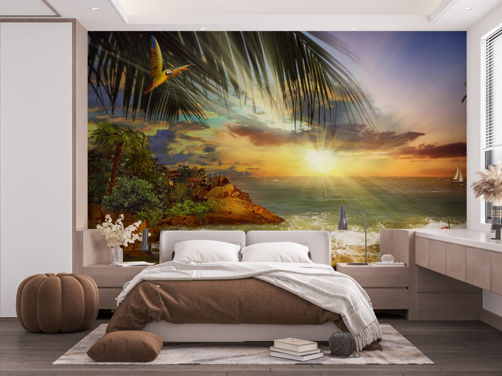 Fotobehang zonsondergang, die kan worden waargenomen vanaf de kust van een onbewoond eiland