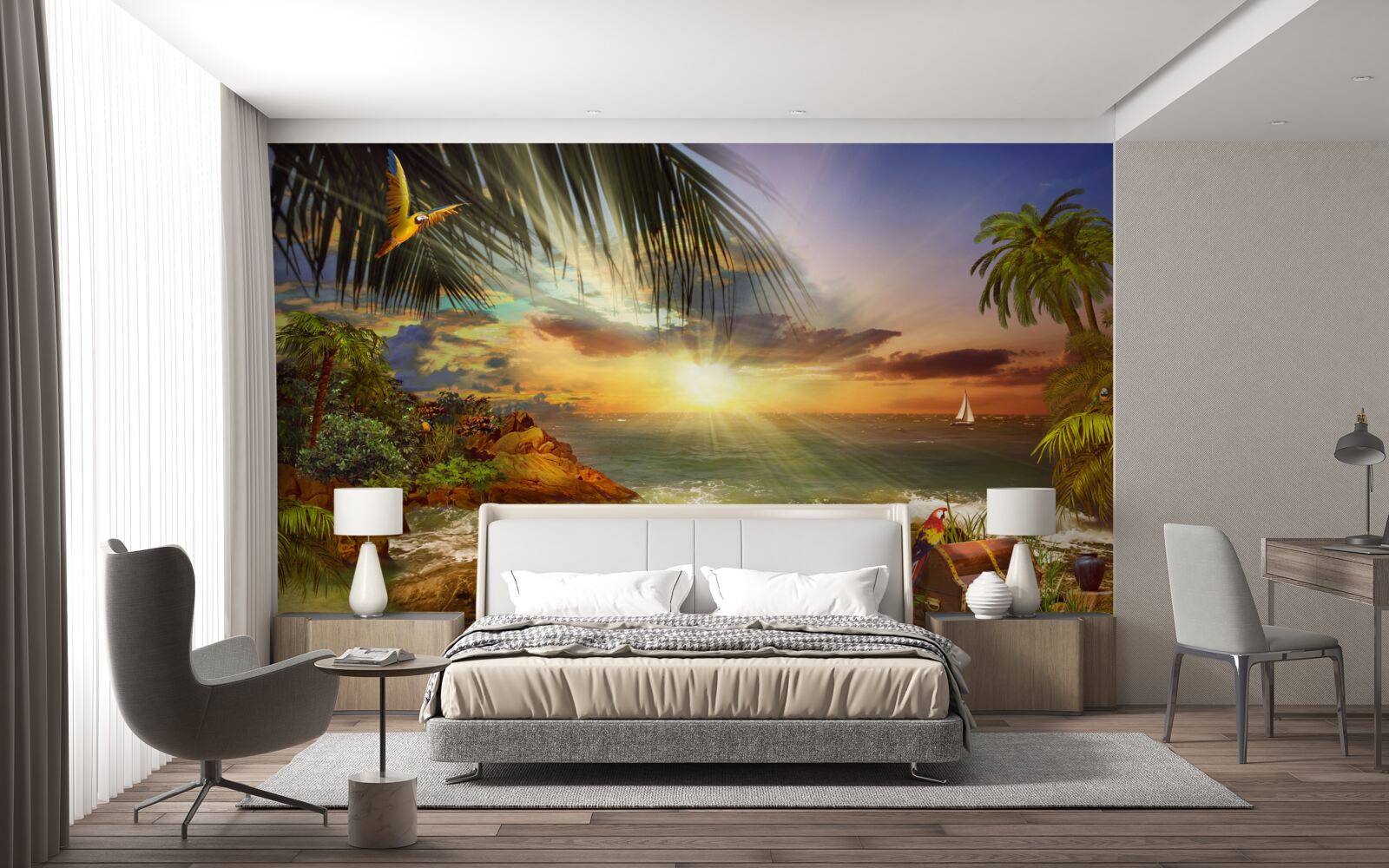 Fotobehang zonsondergang, die kan worden waargenomen vanaf de kust van een onbewoond eiland