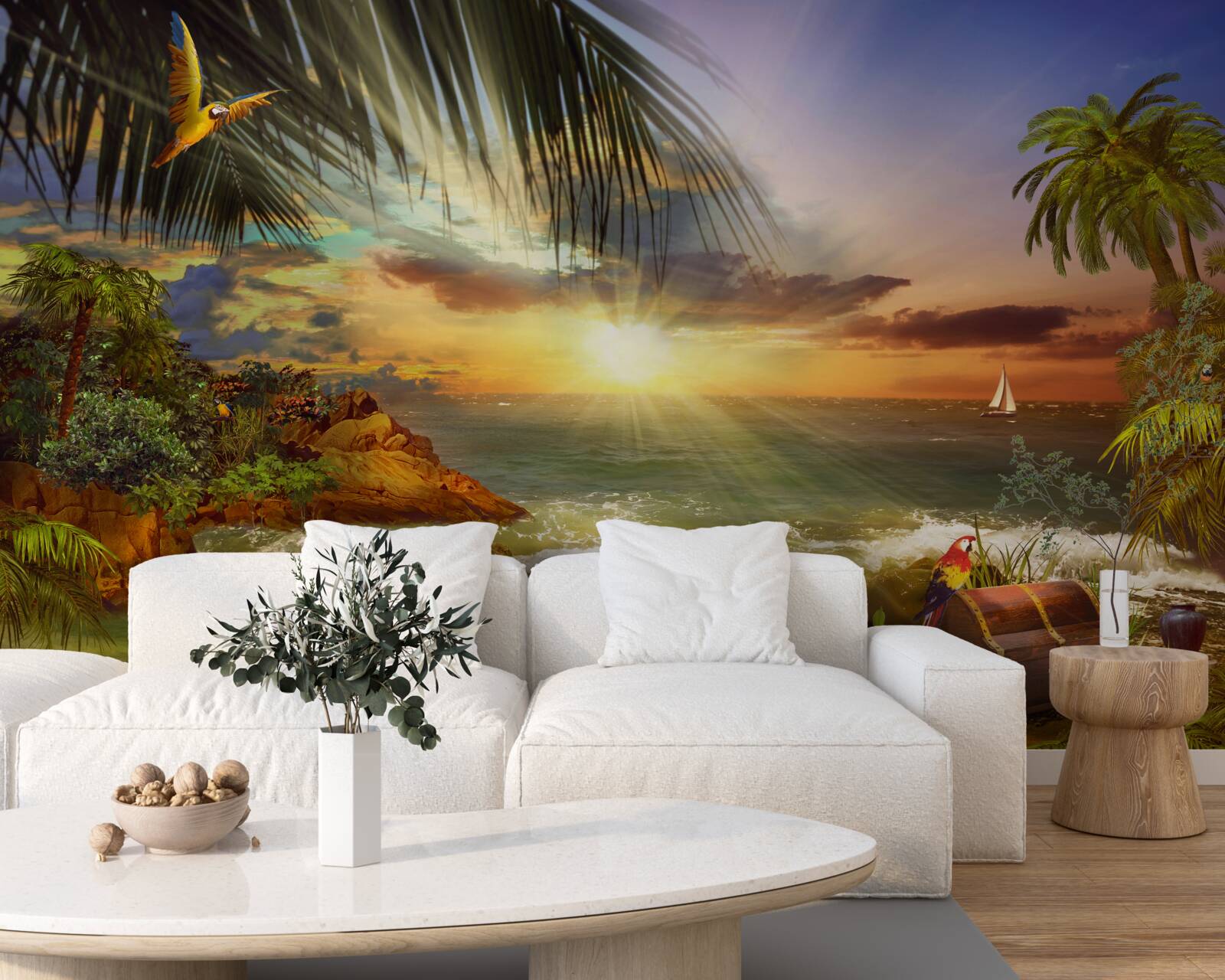 Fotobehang zonsondergang, die kan worden waargenomen vanaf de kust van een onbewoond eiland