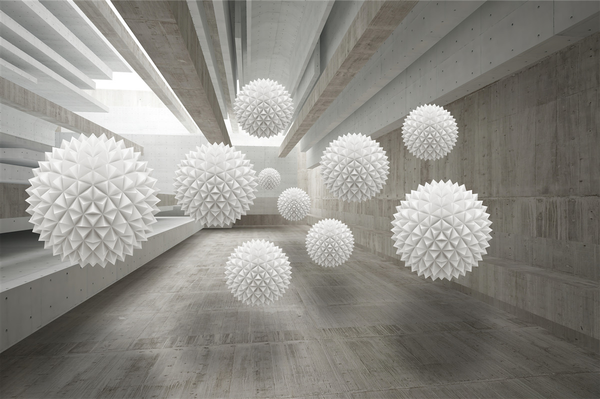 Fotobehang oneindigheid roept de ballonnen in zijn armen