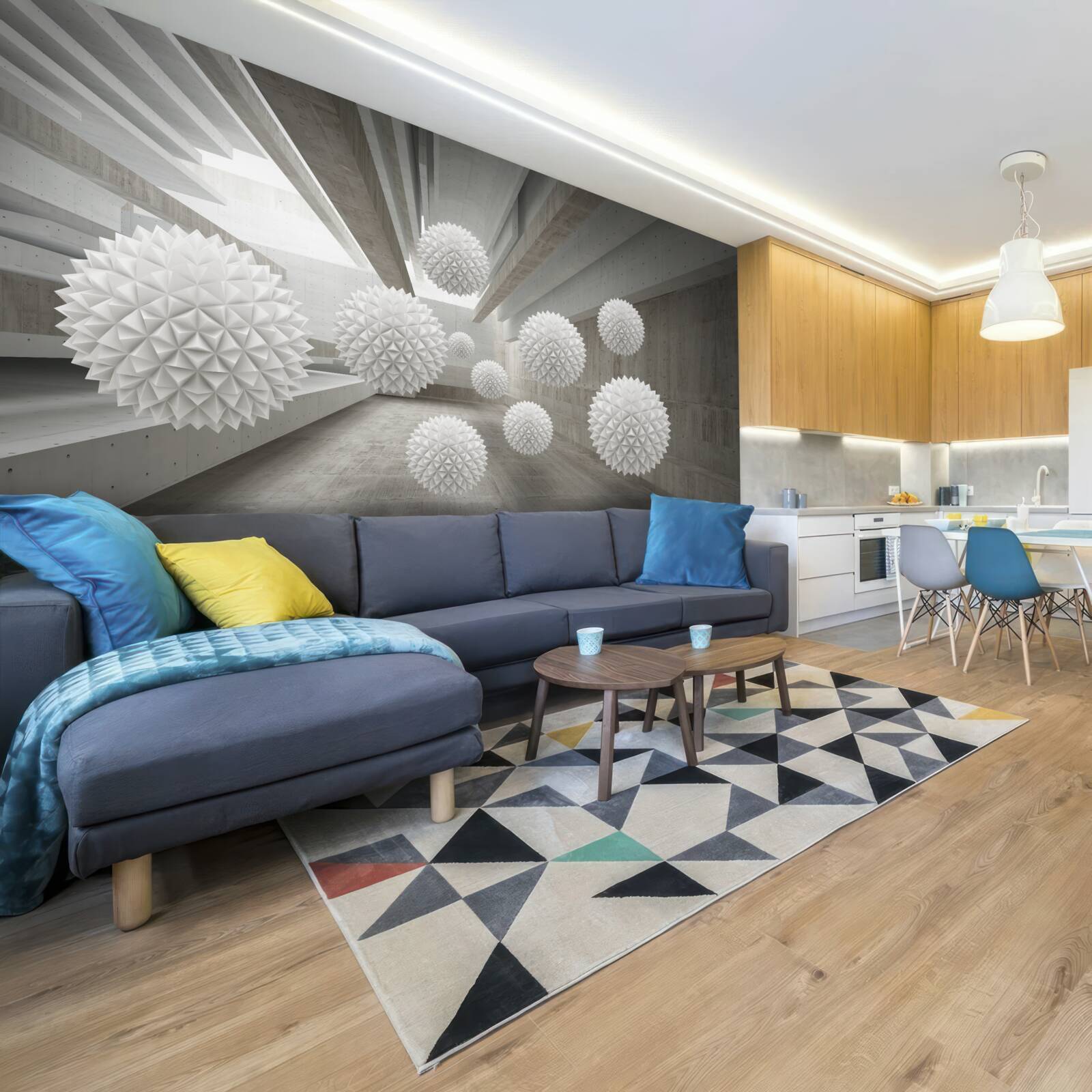 Fotobehang oneindigheid roept de ballonnen in zijn armen