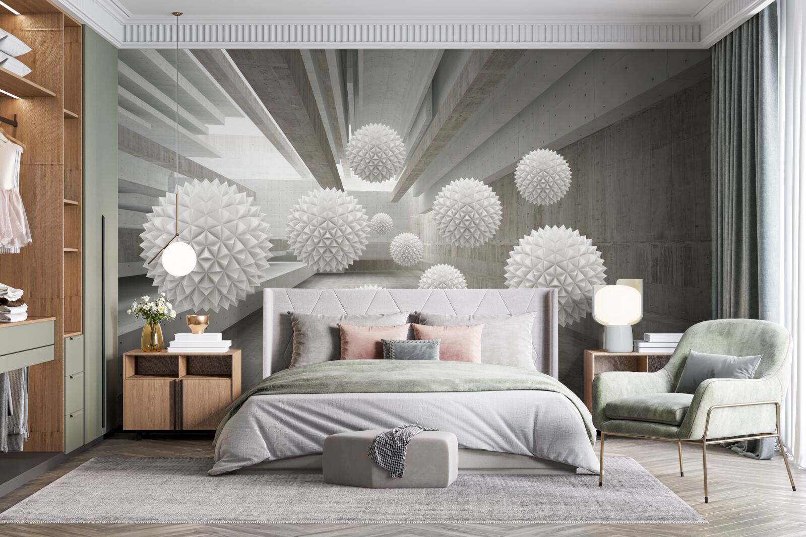 Fotobehang oneindigheid roept de ballonnen in zijn armen