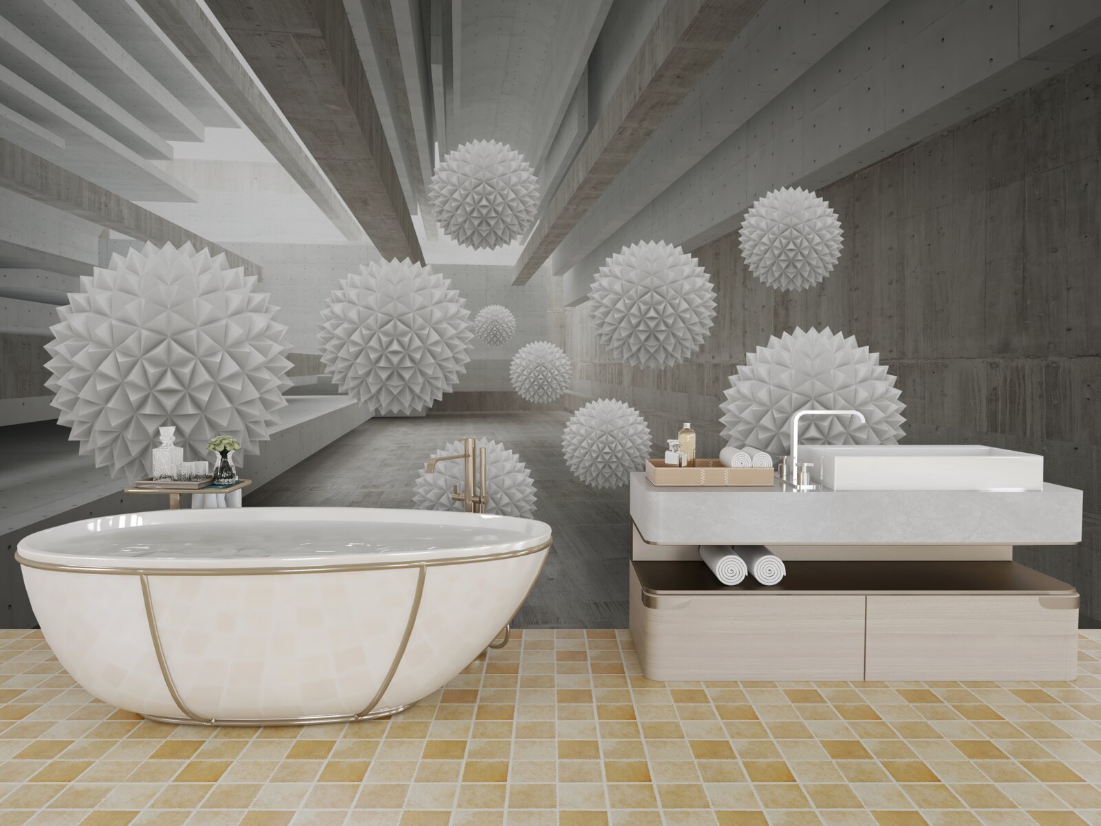 Fotobehang oneindigheid roept de ballonnen in zijn armen