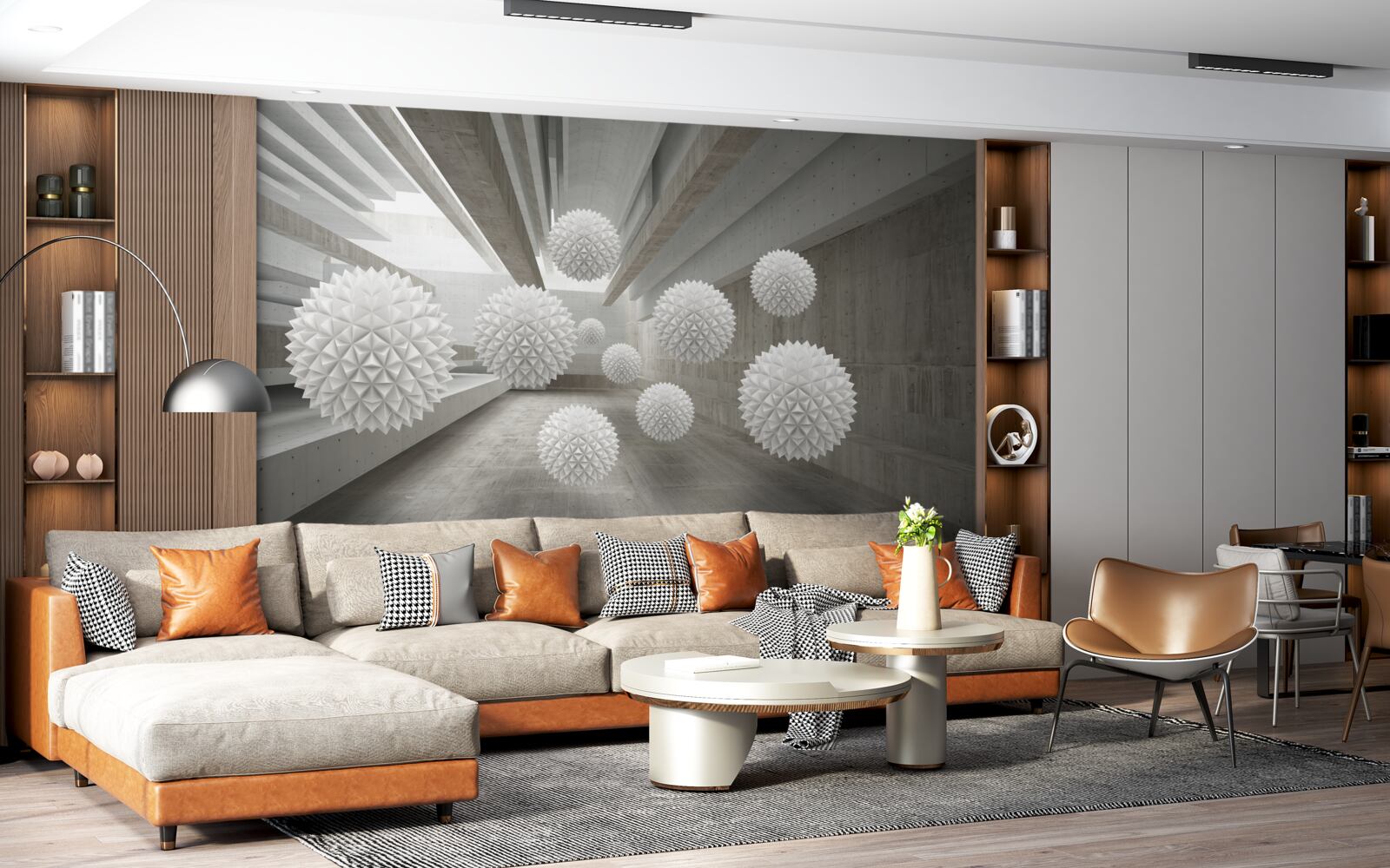 Fotobehang oneindigheid roept de ballonnen in zijn armen