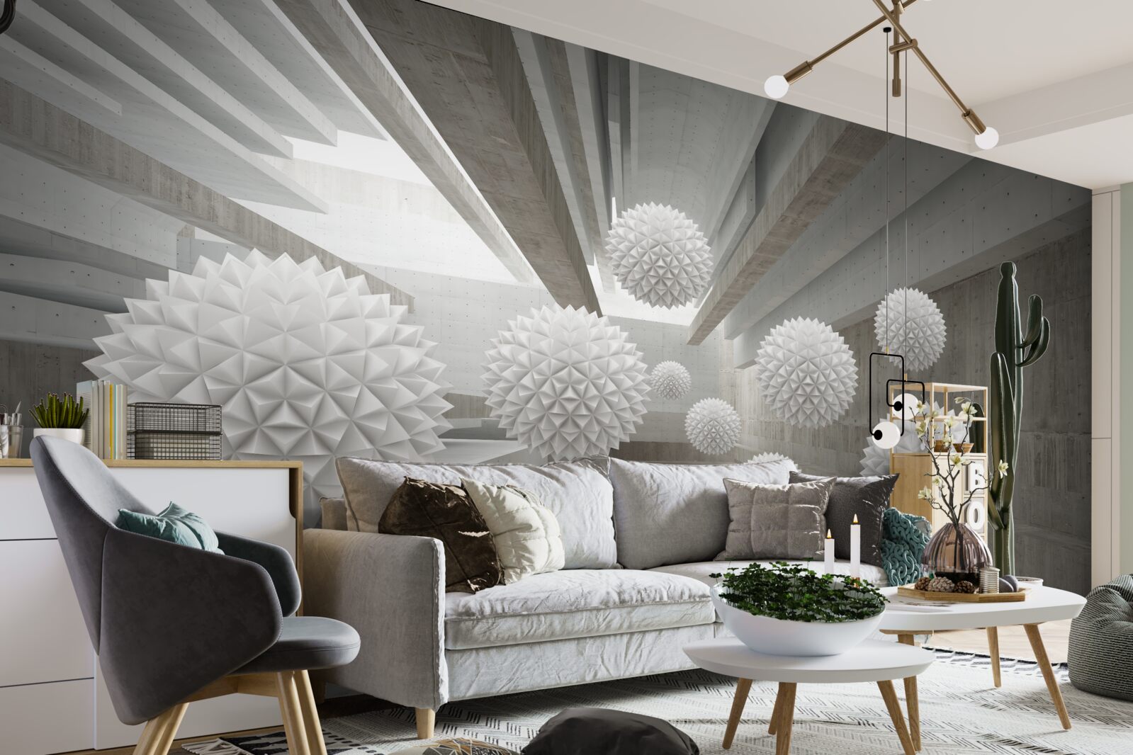 Fotobehang oneindigheid roept de ballonnen in zijn armen