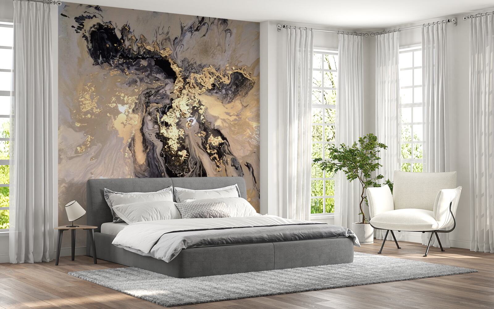 Fotobehang spiegelbeeld van donkere wolken op het wateroppervlak