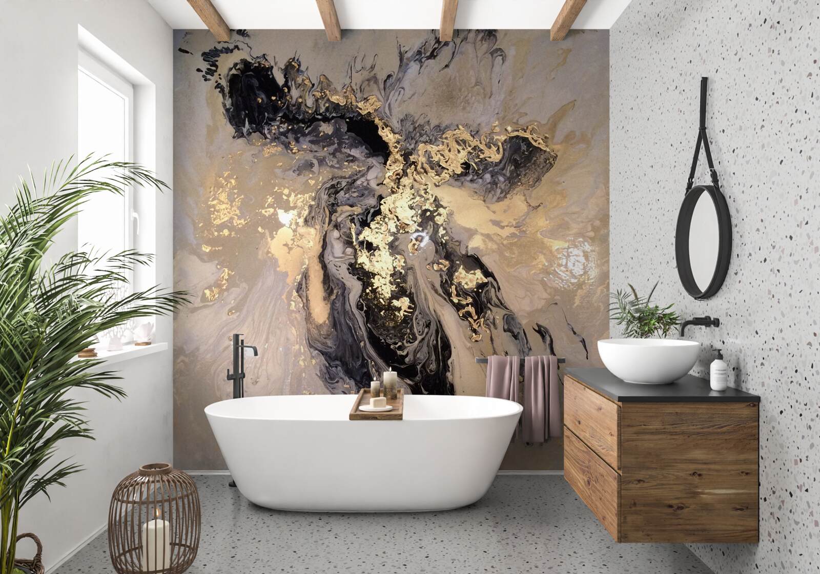 Fotobehang spiegelbeeld van donkere wolken op het wateroppervlak