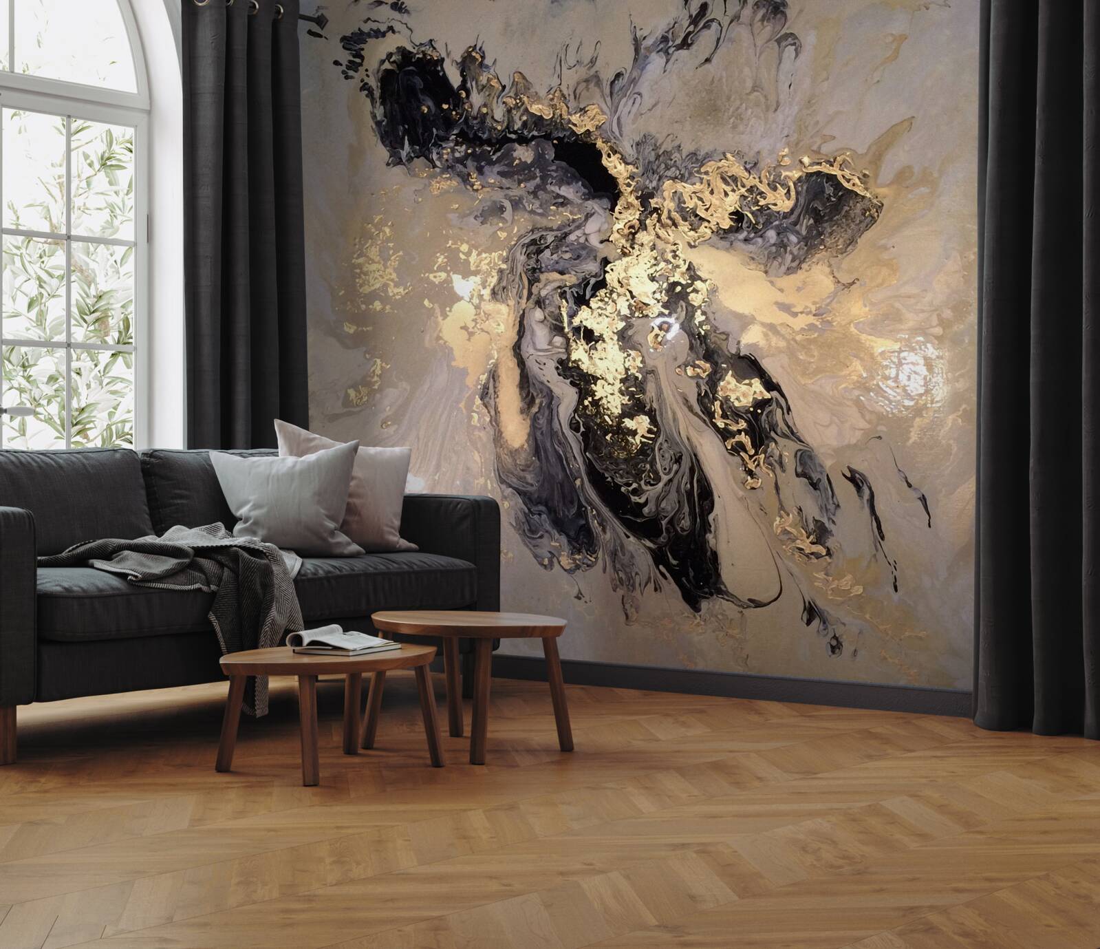 Fotobehang spiegelbeeld van donkere wolken op het wateroppervlak