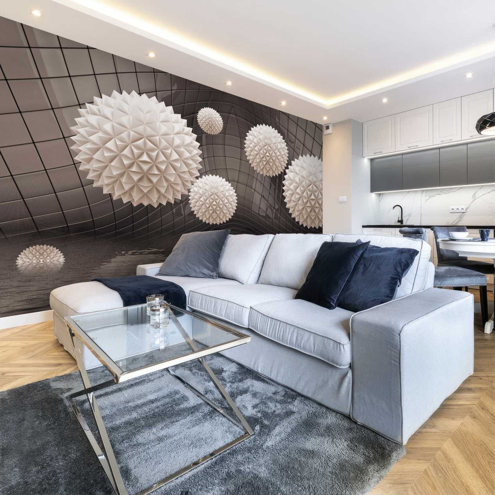 Fotobehang scherpe ballen zwevend in de lucht, lichtroze van kleur