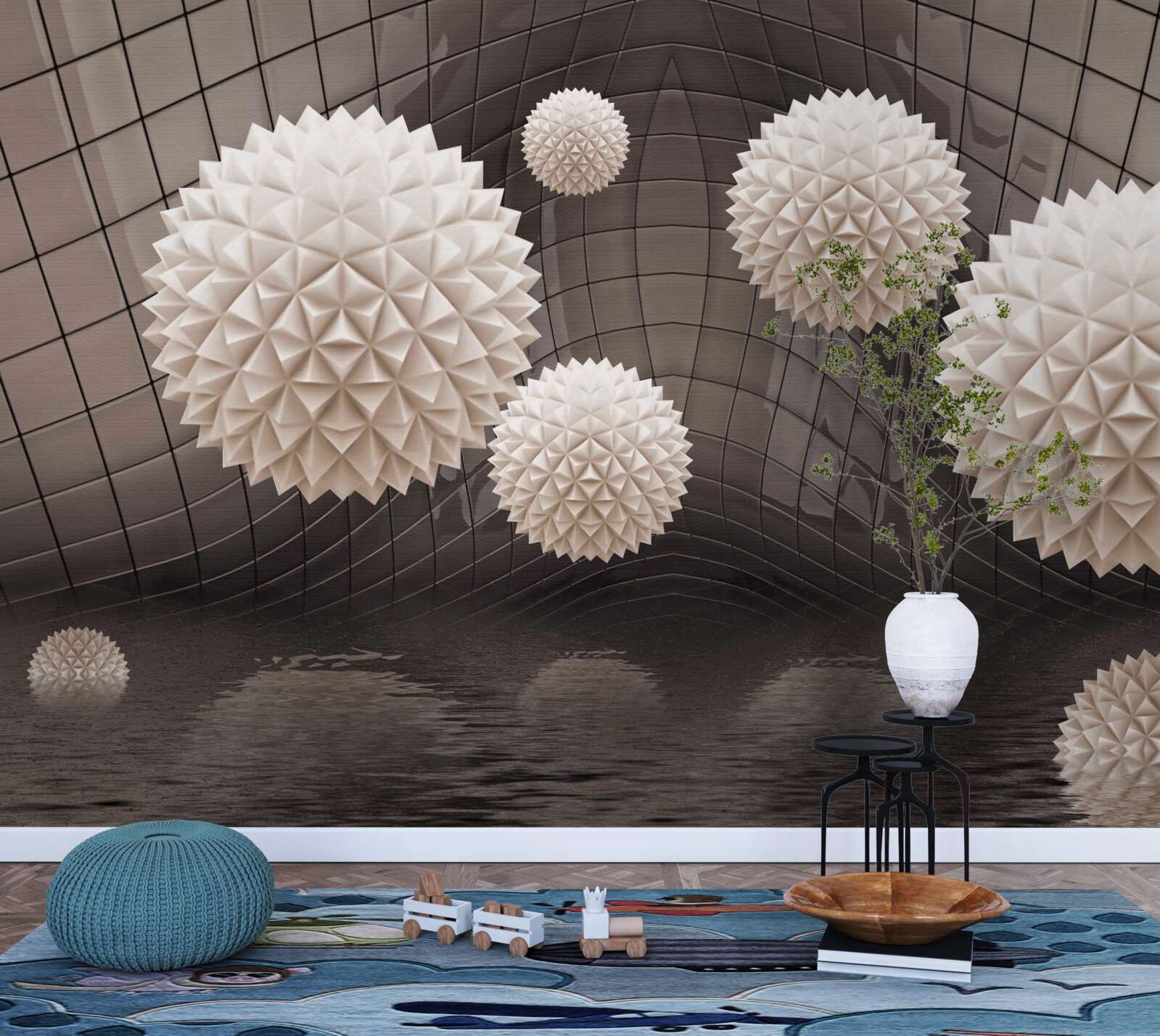 Fotobehang scherpe ballen zwevend in de lucht, lichtroze van kleur