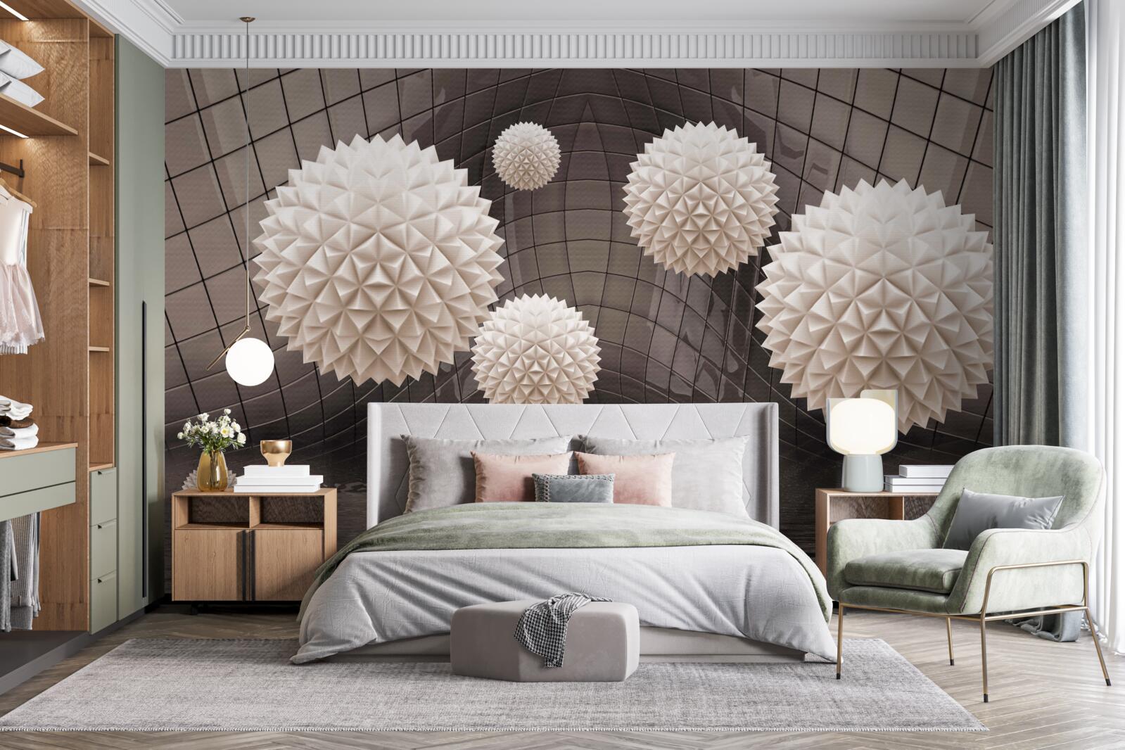 Fotobehang scherpe ballen zwevend in de lucht, lichtroze van kleur