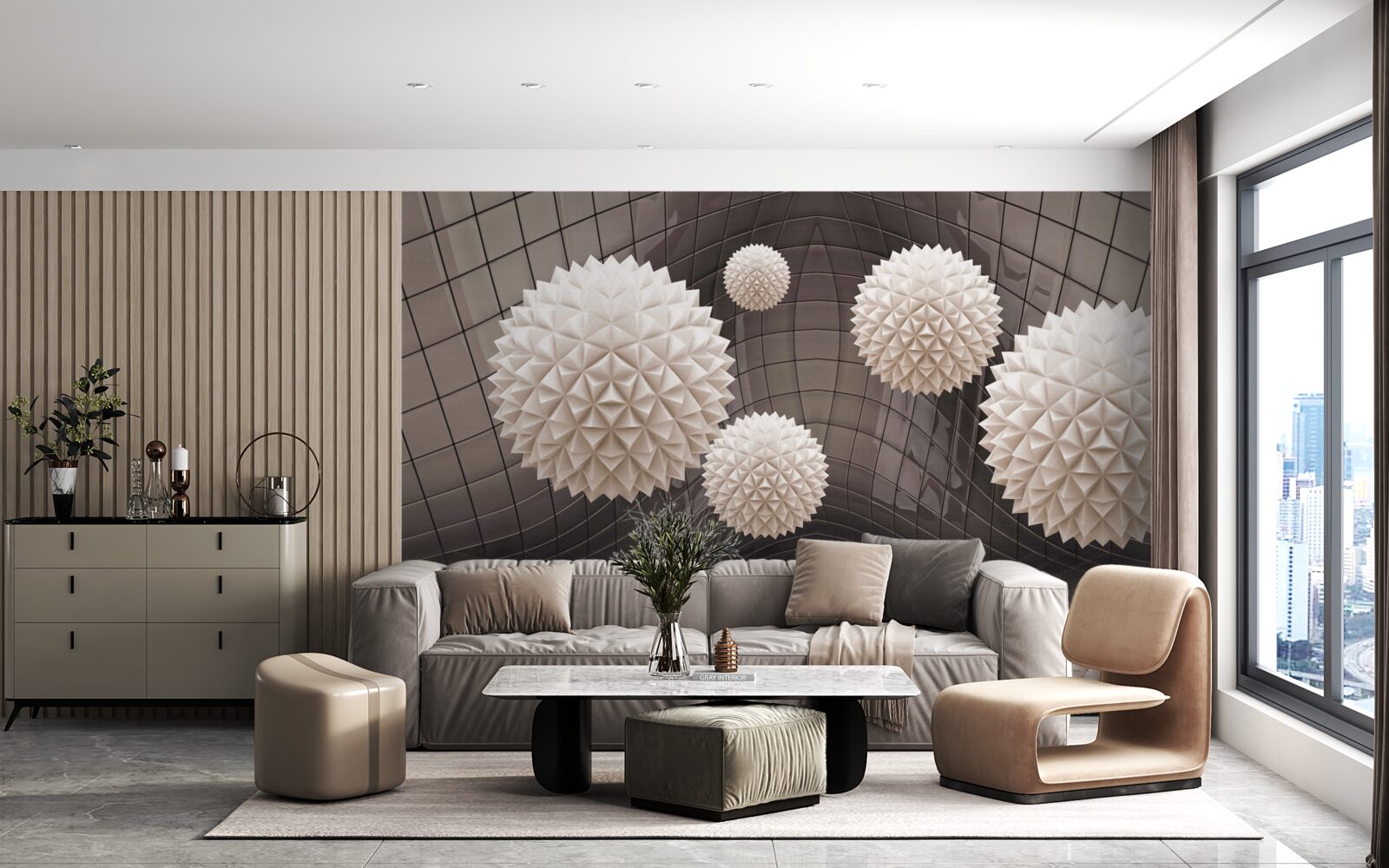 Fotobehang scherpe ballen zwevend in de lucht, lichtroze van kleur