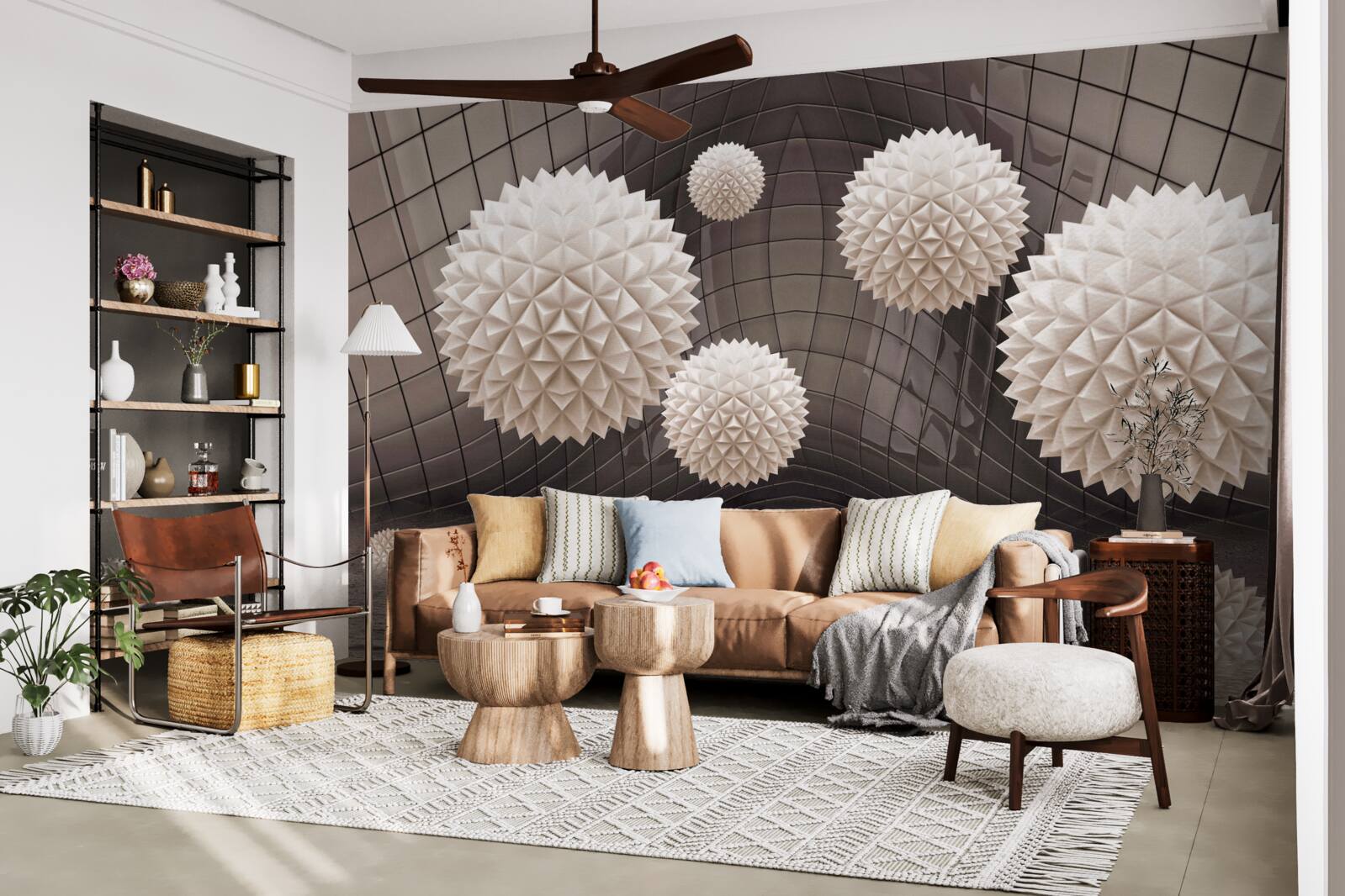 Fotobehang scherpe ballen zwevend in de lucht, lichtroze van kleur