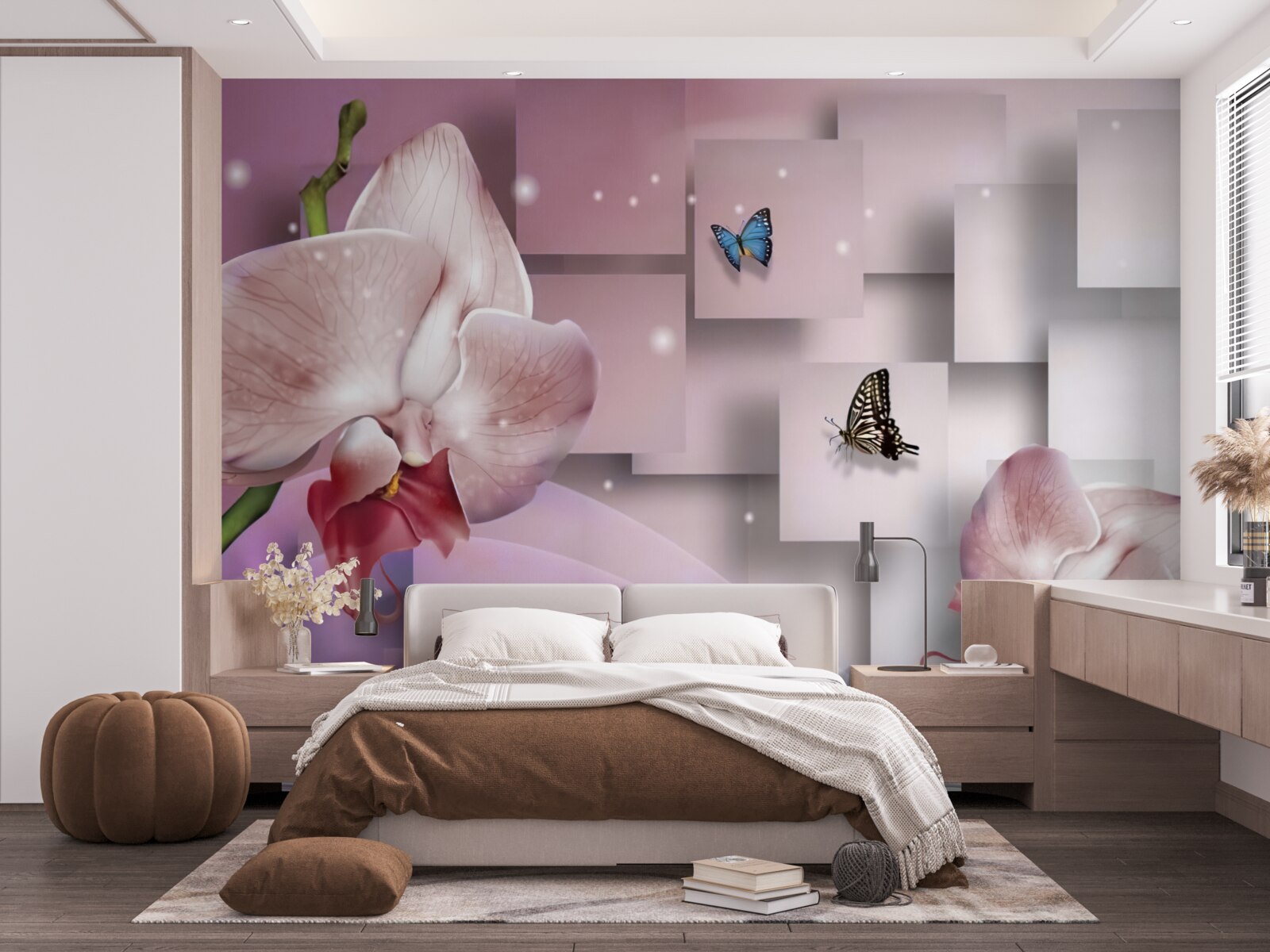 Fotobehang felgekleurde vlinders en orchideeën