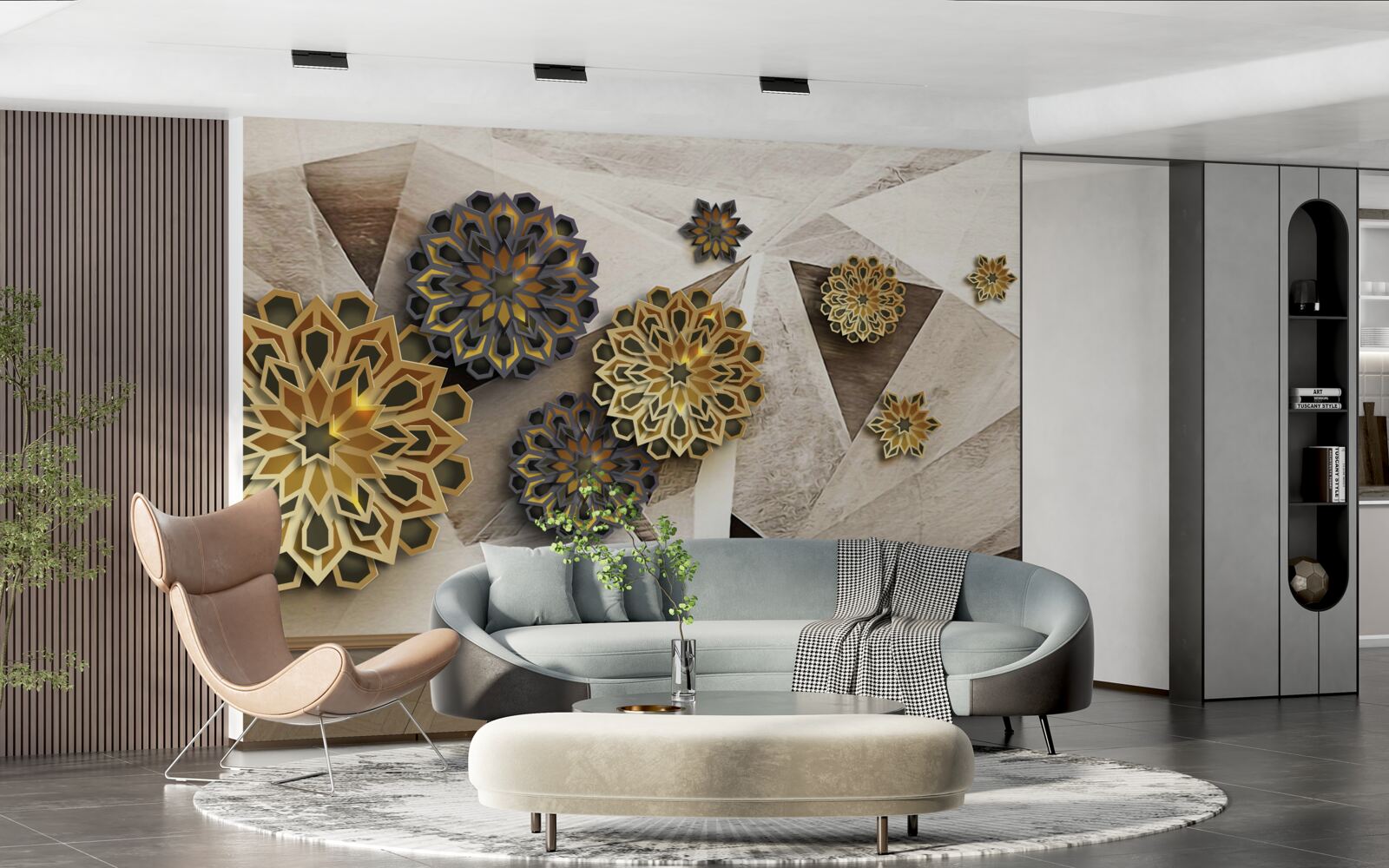 Fotobehang volumetrische bloemenabstracties