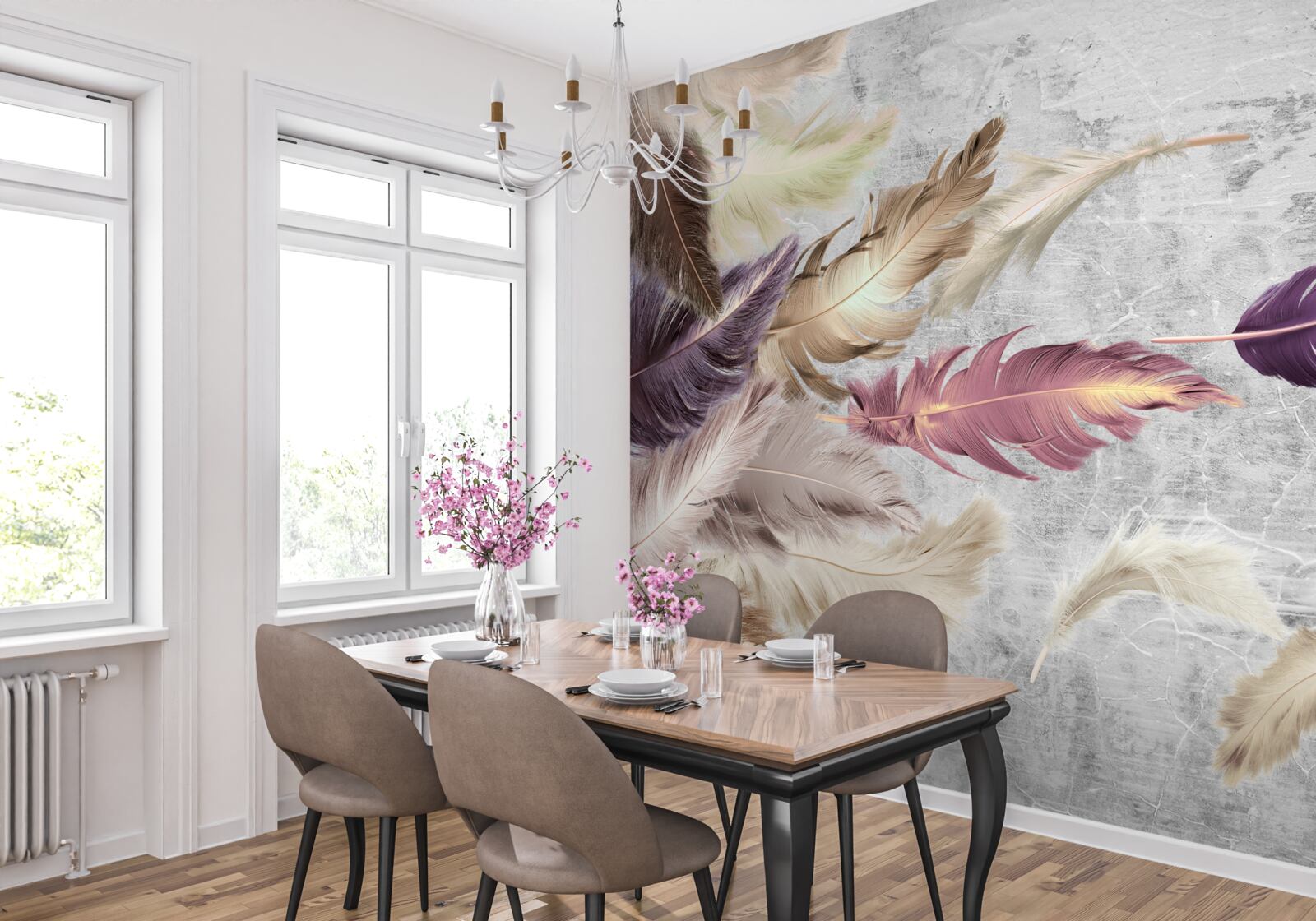 Fotobehang veren van verschillende kleuren wiegen in de wind