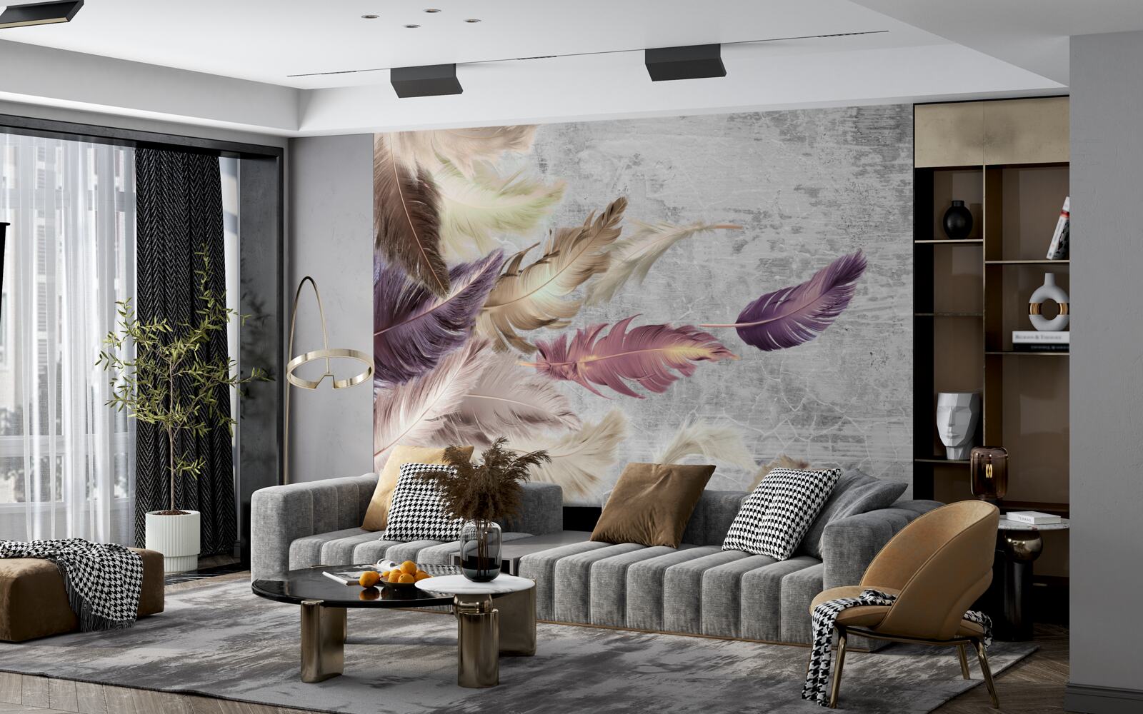 Fotobehang veren van verschillende kleuren wiegen in de wind