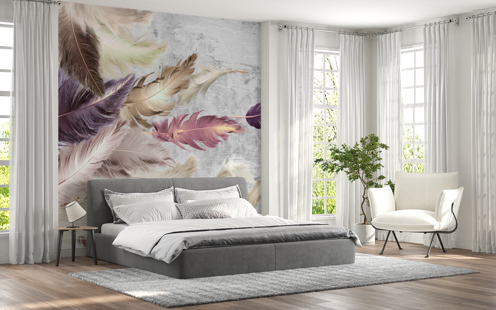 Fotobehang veren van verschillende kleuren wiegen in de wind