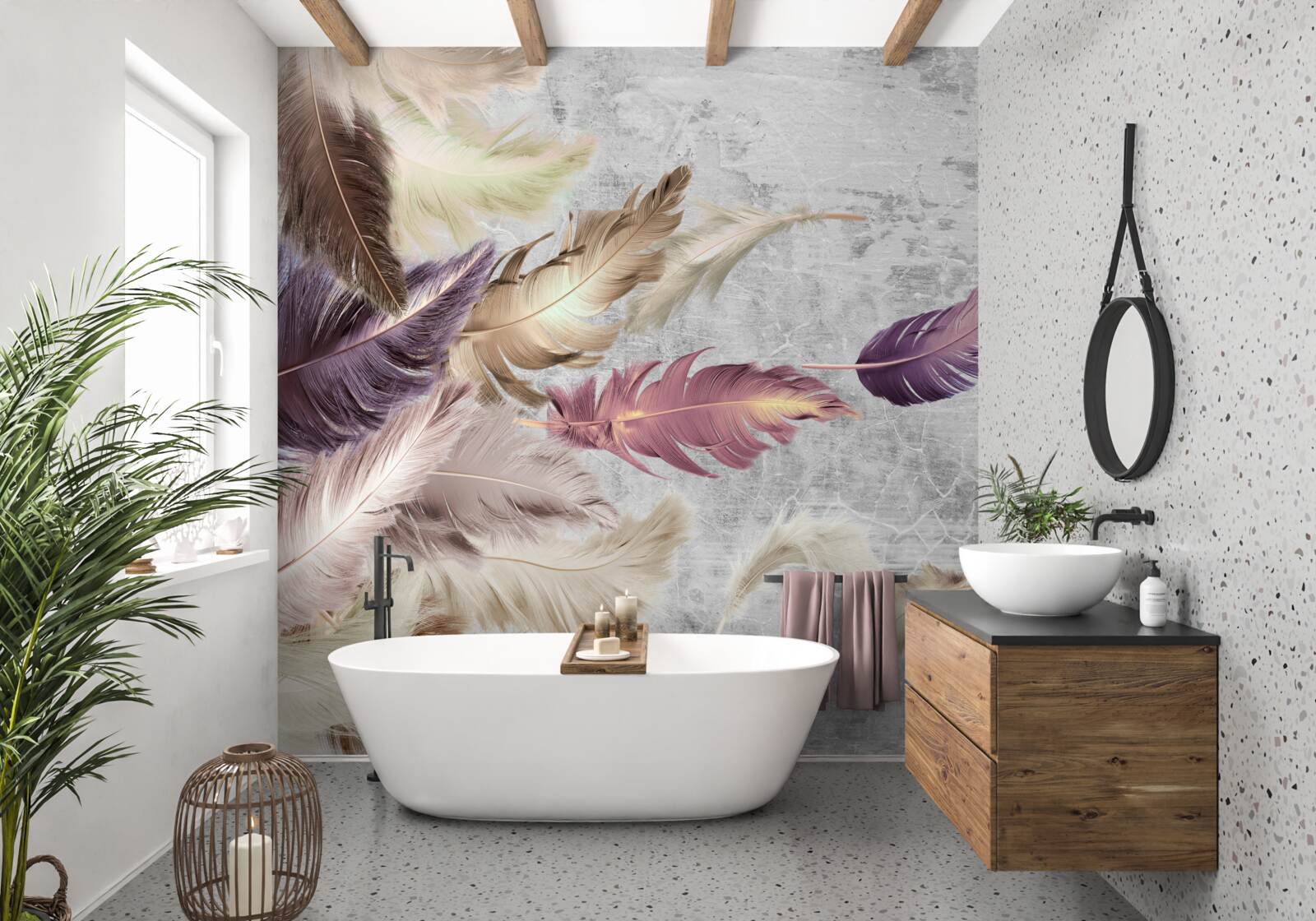 Fotobehang veren van verschillende kleuren wiegen in de wind