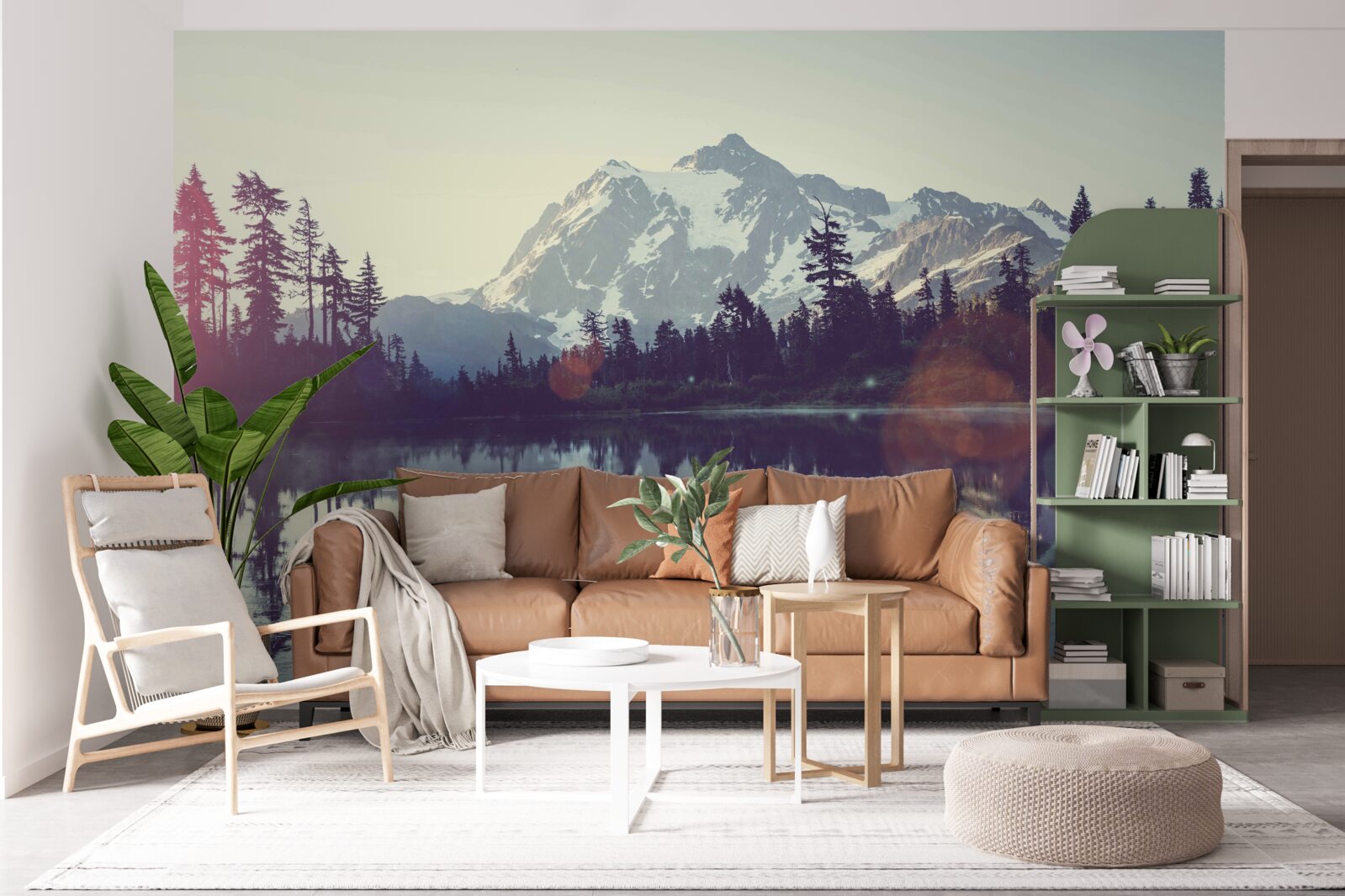 Fotobehang adembenemend uitzicht op bergen en bossen weerspiegeld in kristalhelder water