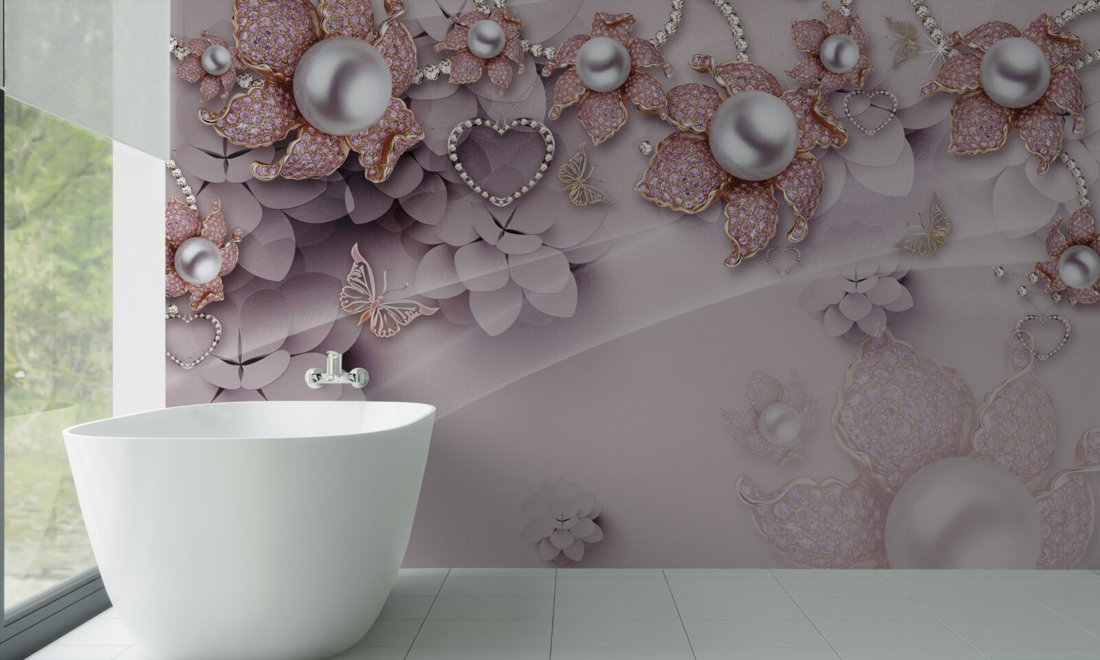 Fotobehang bloemen abstract gecreëerd met parels en edelstenen