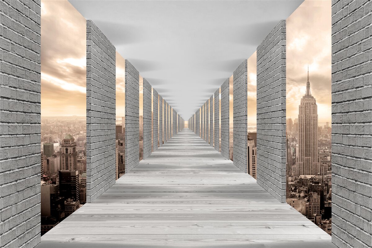 Fotobehang driedimensionale tunnel die in de verte verdwijnt