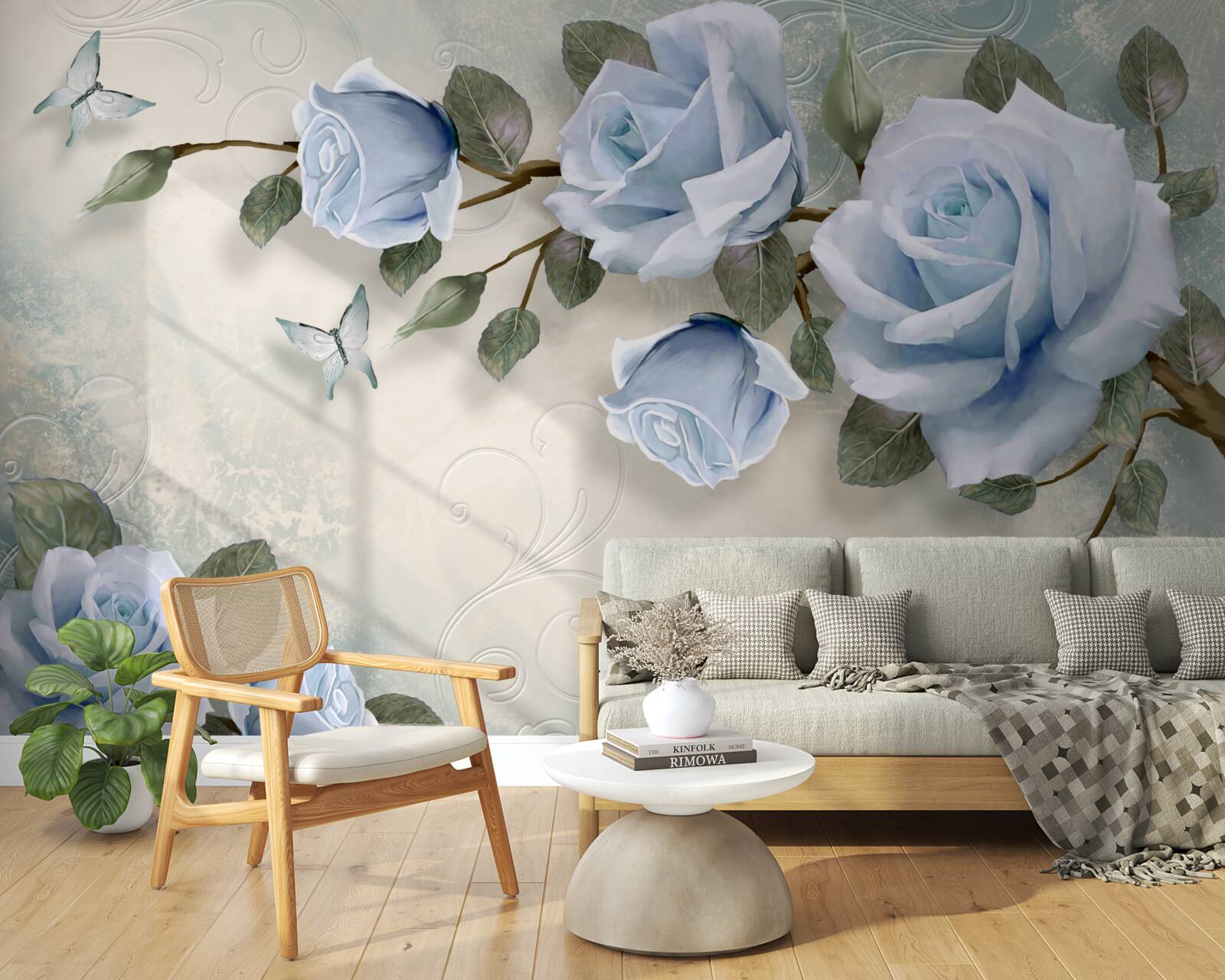 Fotobehang sierlijke knoppen van heldere roos op een stengel