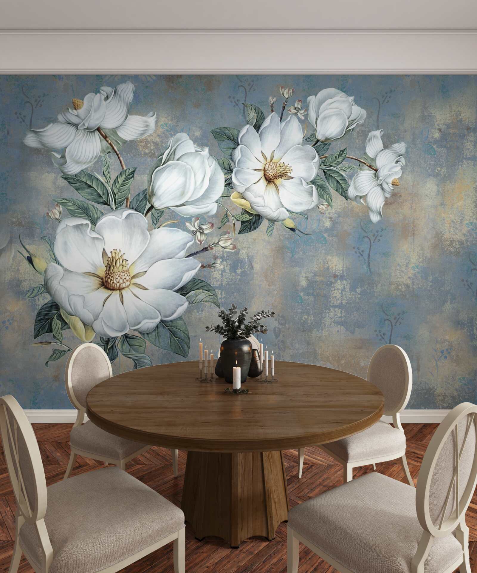 Fotobehang witte lelieknoppen rusten op het wateroppervlak